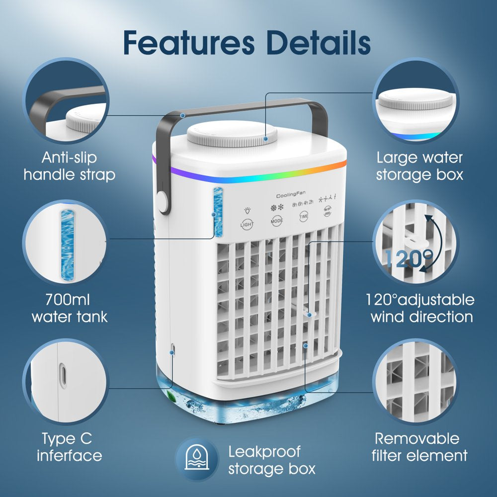 Portable Air Conditioners, Personal Mini Air Conditioner Fan with Humidifier, Mini Evaporative Air Cooler for Room Bedroom Office Desk