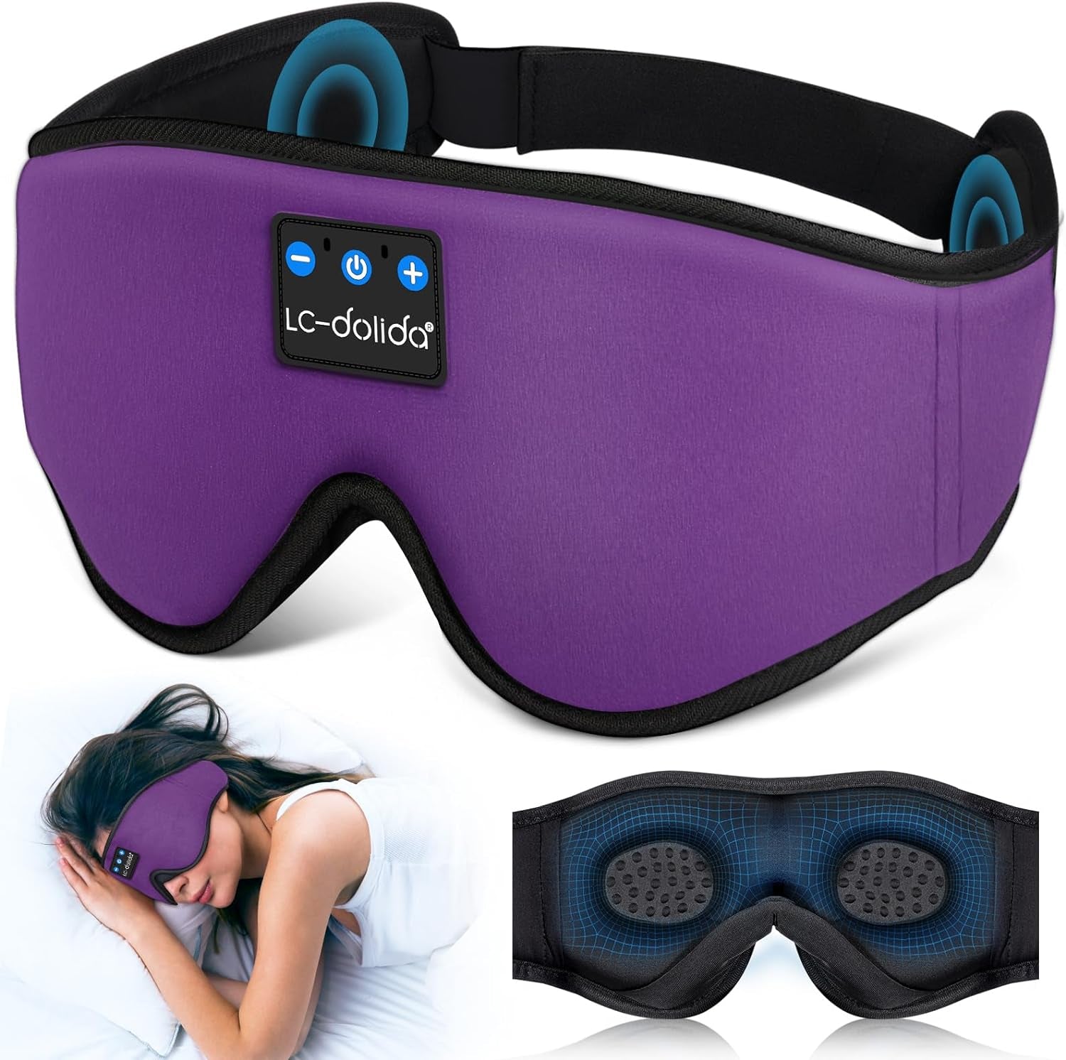 Sleep Mask with Bluetooth Headphones, Sleep Headphones Bluetooth Sleep Mask 3D Sleeping Headphones for Side Sleepers Best Gift and Travel Essential (Classical Purple)