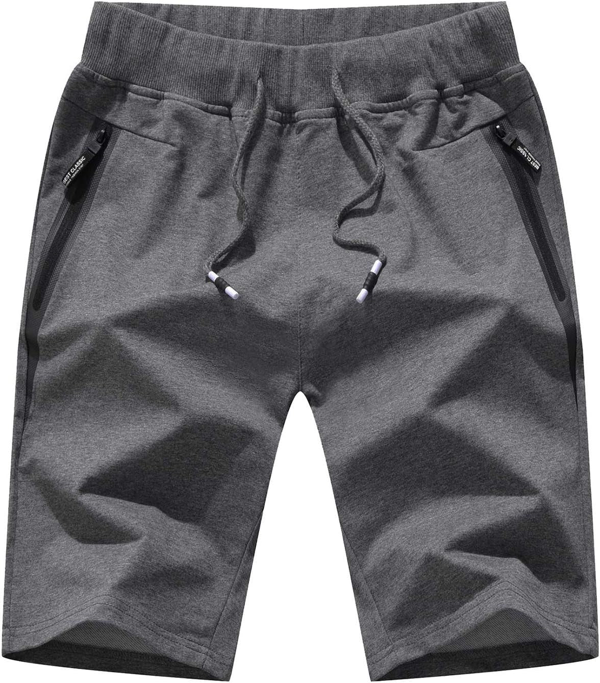 Mens Shorts Casual Workout Drawstring Shorts with Elastic Waist and Zipper Pockets