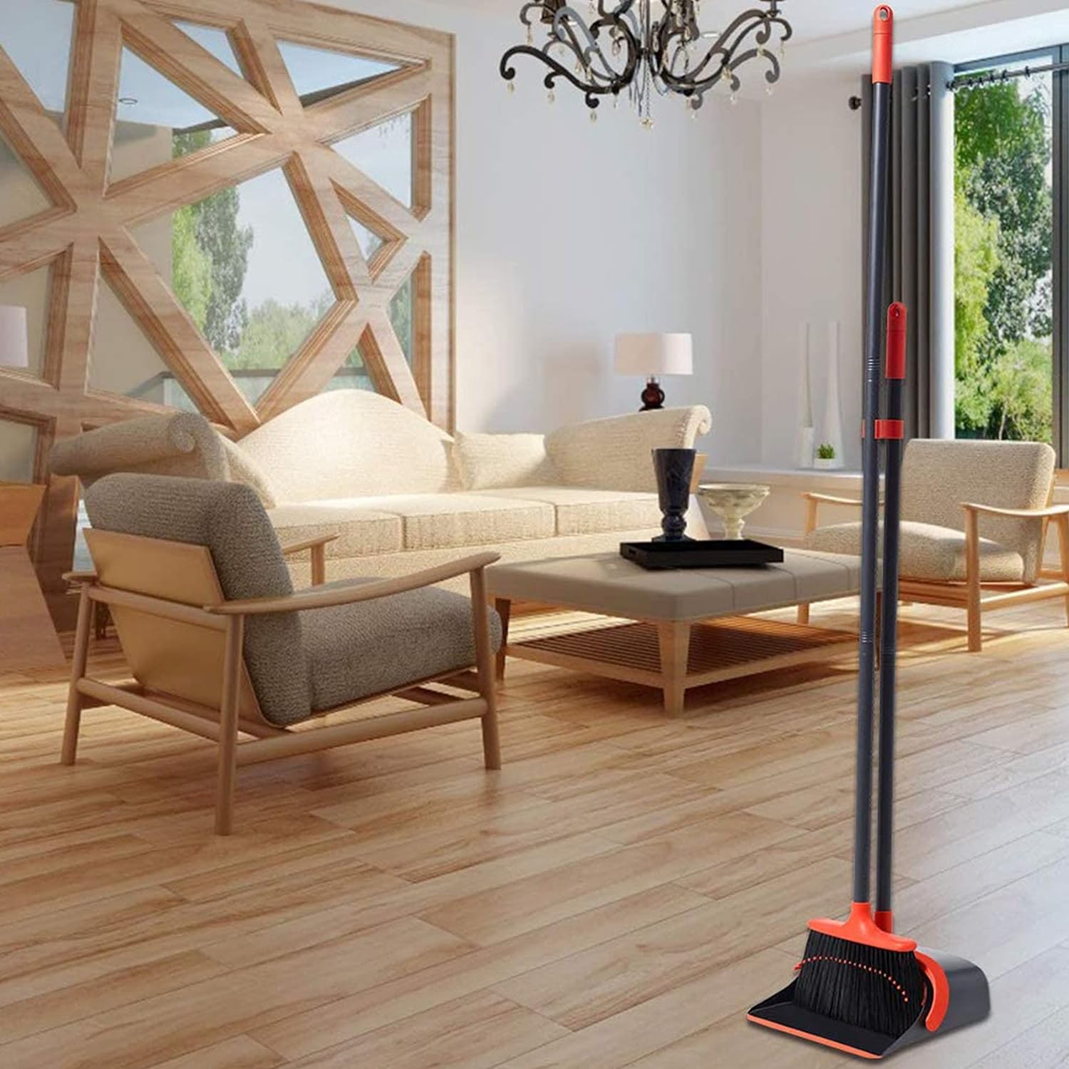 Broom and Dustpan, Broom and Dustpan Set for Home, Long Handle Broom with Dustpan, Broom and Dustpan Combo for Office Home Kitchen Lobby Floor Use Dustpan and Broom Set