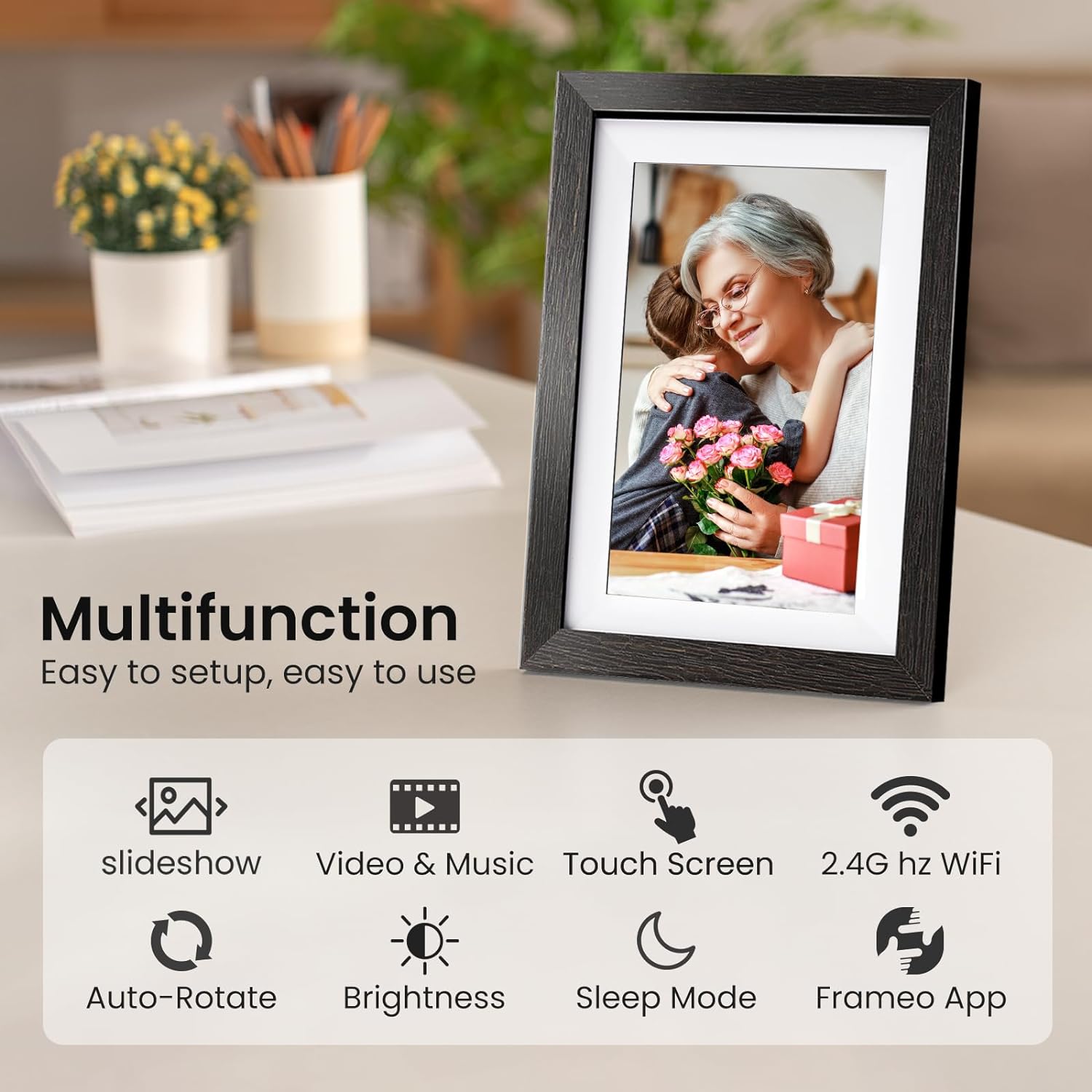 32GB Frameo Digital Picture Frame, 10.1 Inch Wifi Digital Photo Frame, 1280X800 IPS Touch Screen, Send Photos/Videos via Free App from Anywhere(Black)