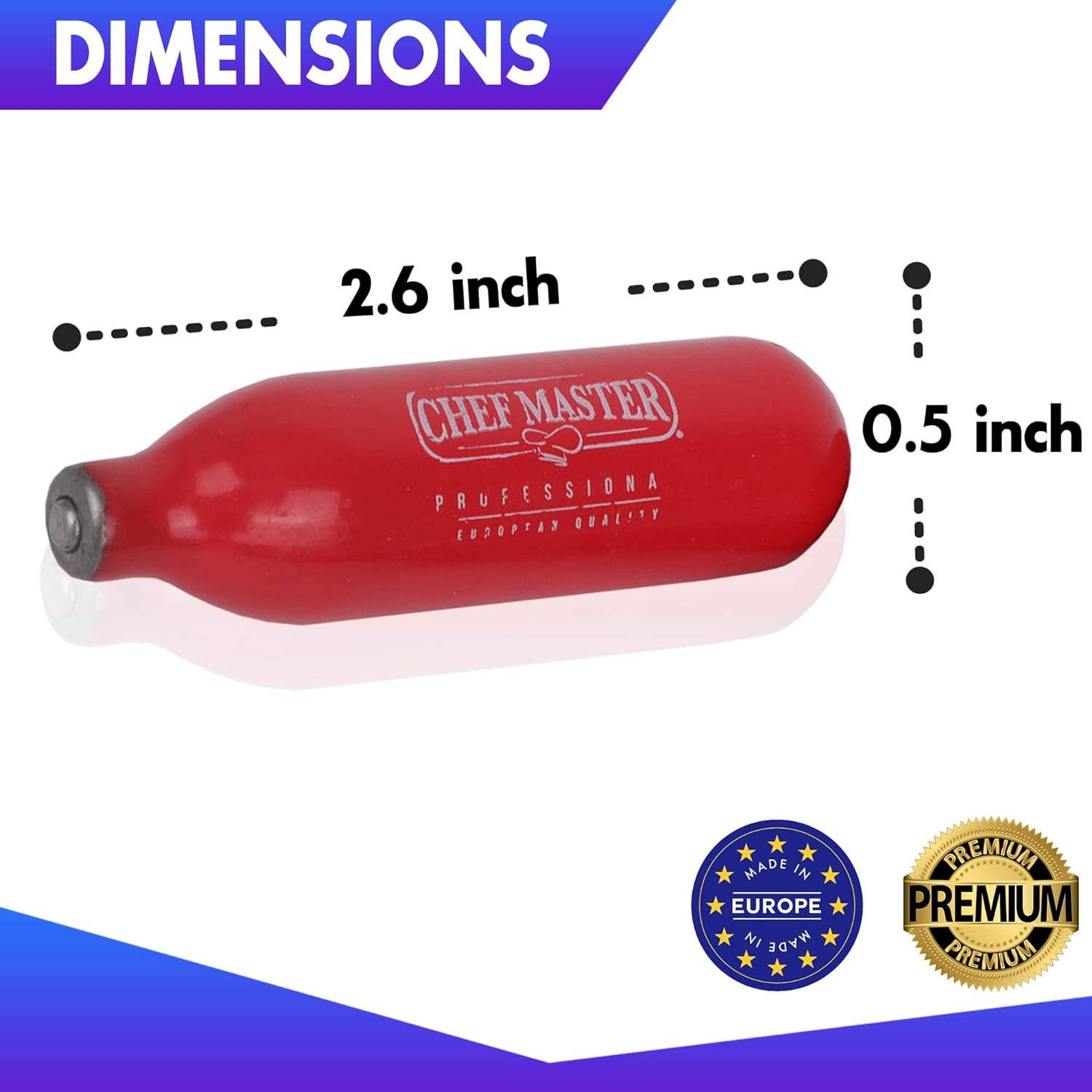 Chef-Master Whipped Cream Chargers, Nitrous Oxide Whipped Cream Cartridge PACK of 10, Whip Cream Dispensers Chargers, Made in Europe