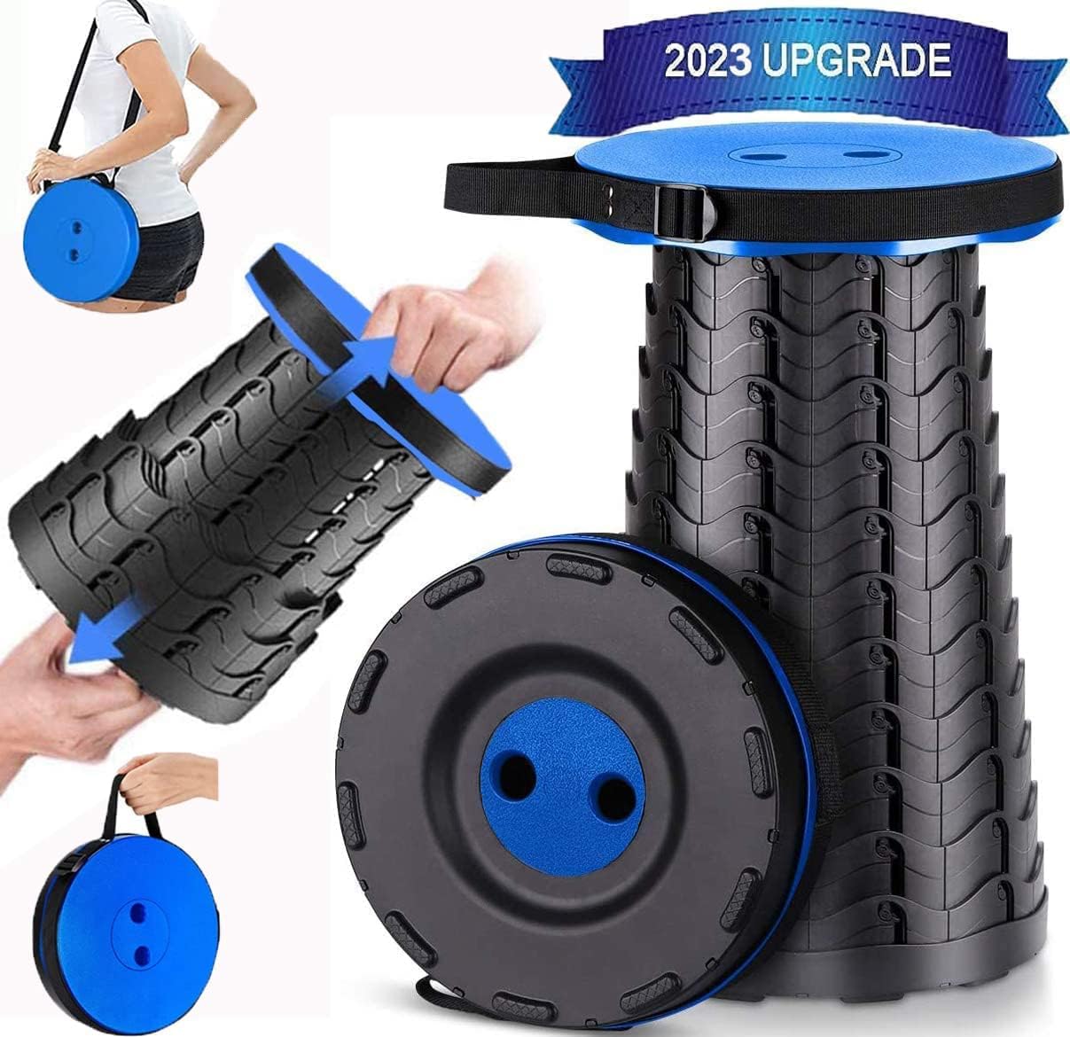2023 Upgraded Portable Retractable Folding Stool, Collapsible Telescoping Foldable Camping Stool for Adults for Outdoor Fishing Hiking Gardening Travel BBQ