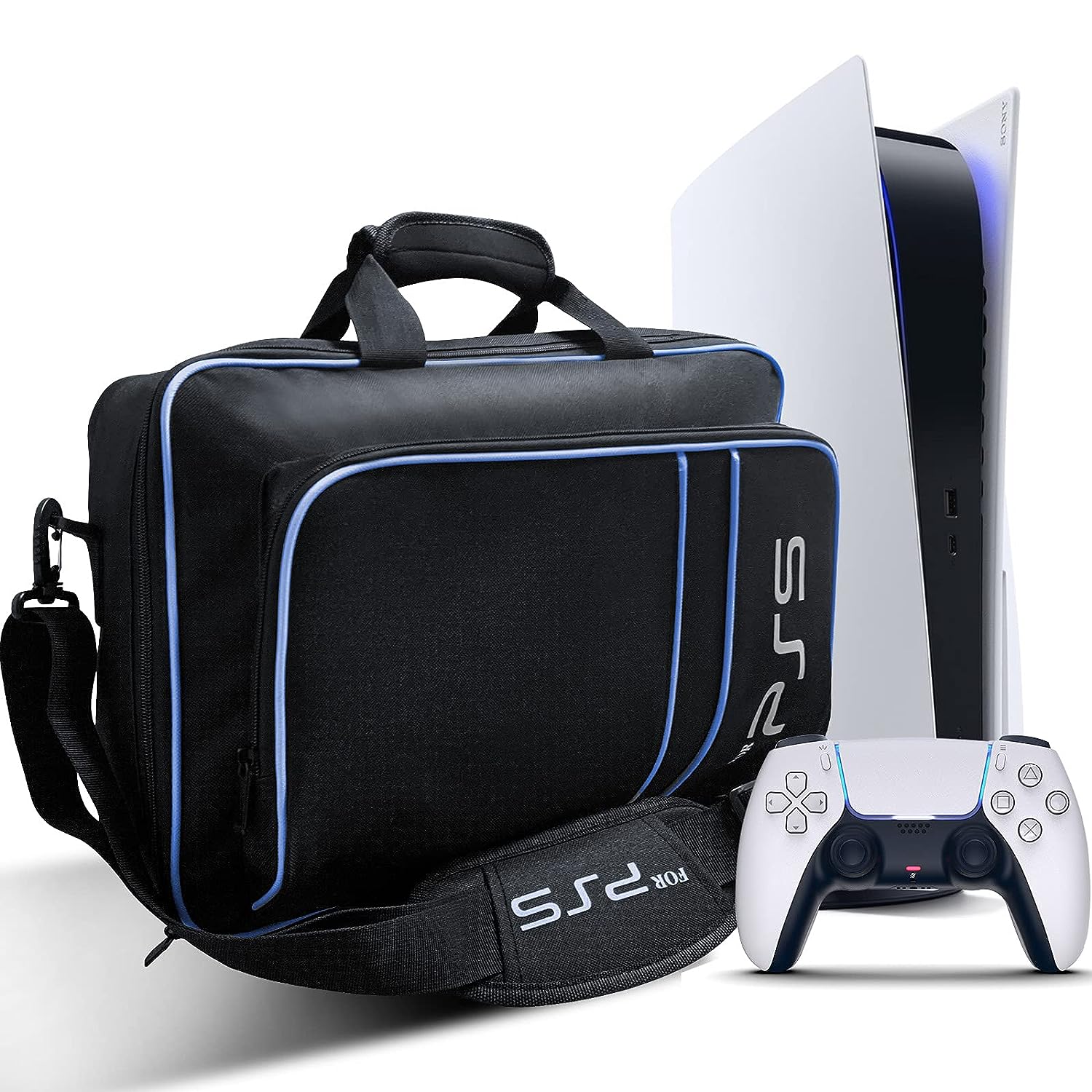 Carrying Case for PS5, Travel Bag Storage for PS5 Console Disc/Digital Edition and Controllers, Protective Shoulder Bag for PS5, Controllers, Game Cards, HDMI and Accessories Case