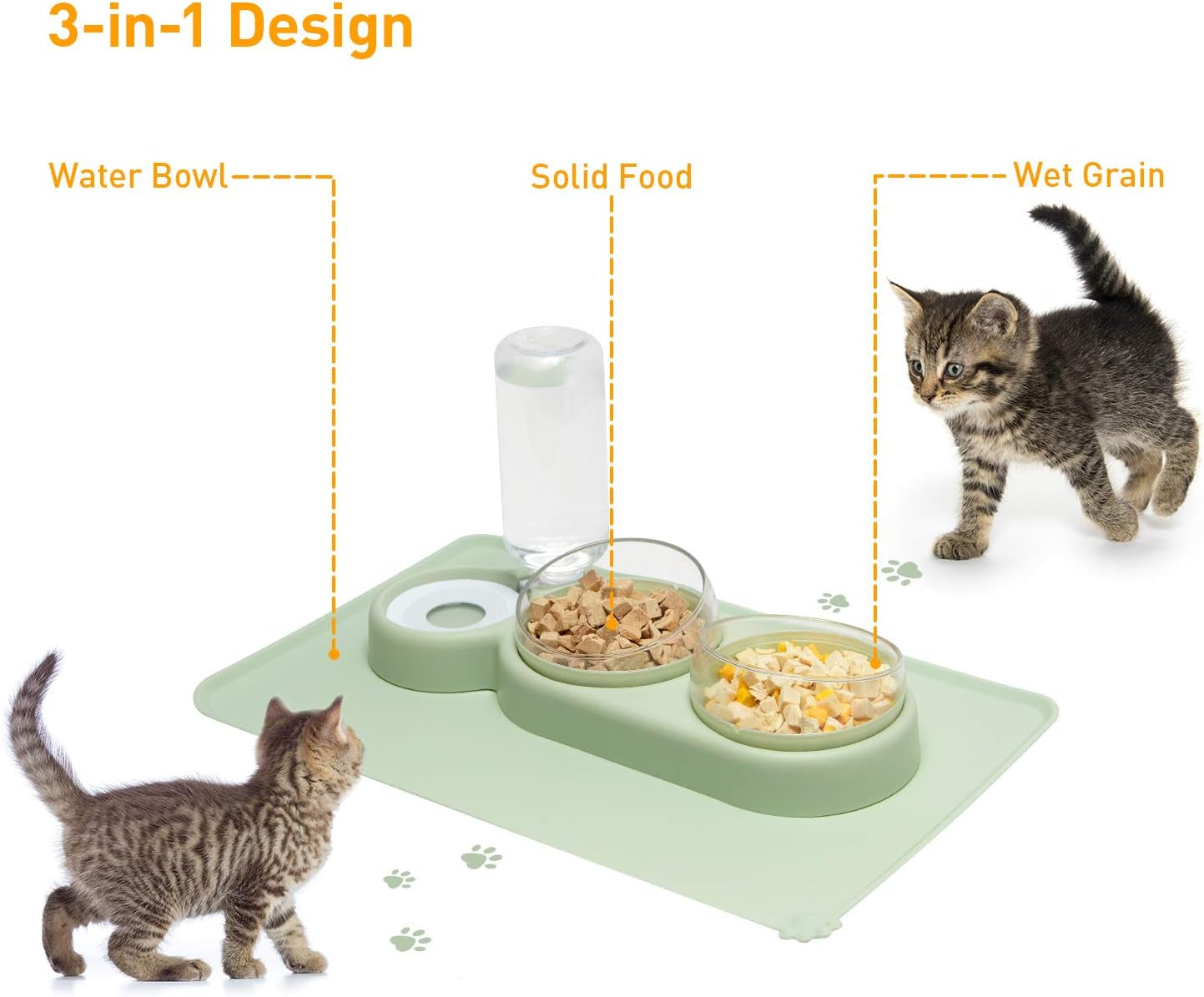 Cat Food and Water Bowls Set with Spill Proof Mat for Cats, Small Dogs and Multiple Pets