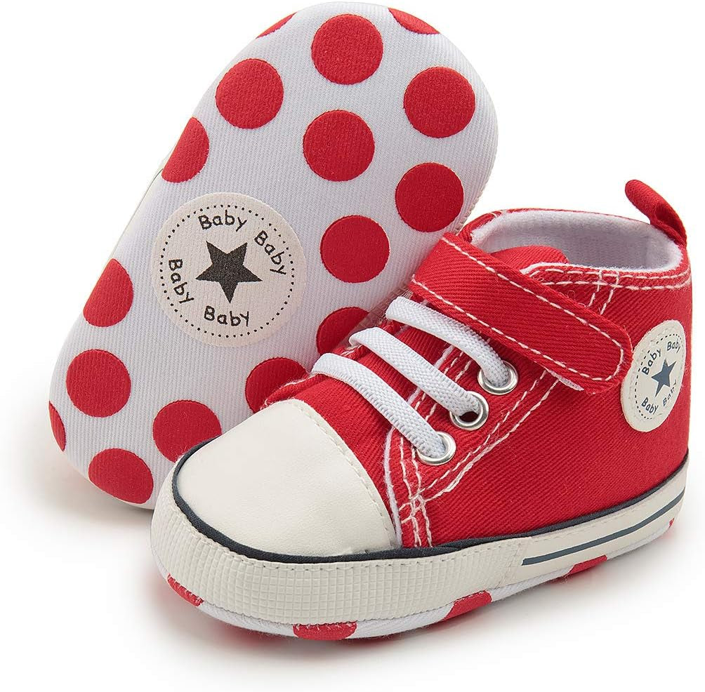 Unisex Baby Boy Girl Canvas Sneaker Soft Sole Infant Lace up Newborn Ankle Toddler First Walkers Crib Shoes