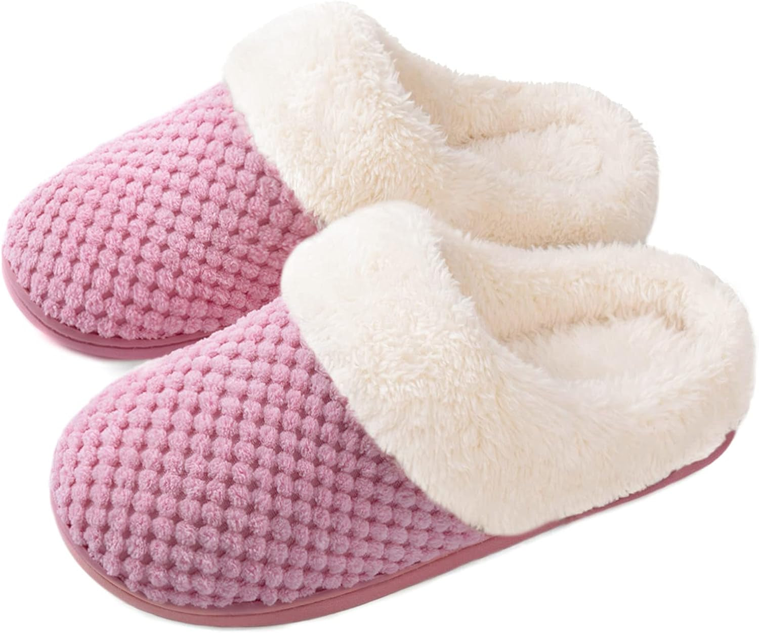 Women'S Lamb-Hug Comfy Fleece House Slippers Memory Foam, Slip-On House Shoes Indoor Outdoor