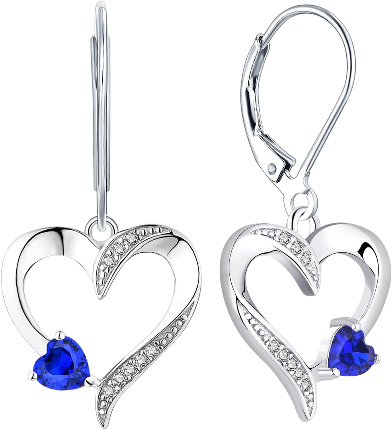 Heart Earrings Sterling Silver Love Heart Dangle Drop Earrings Birthstone Leverback Jewelry for Women