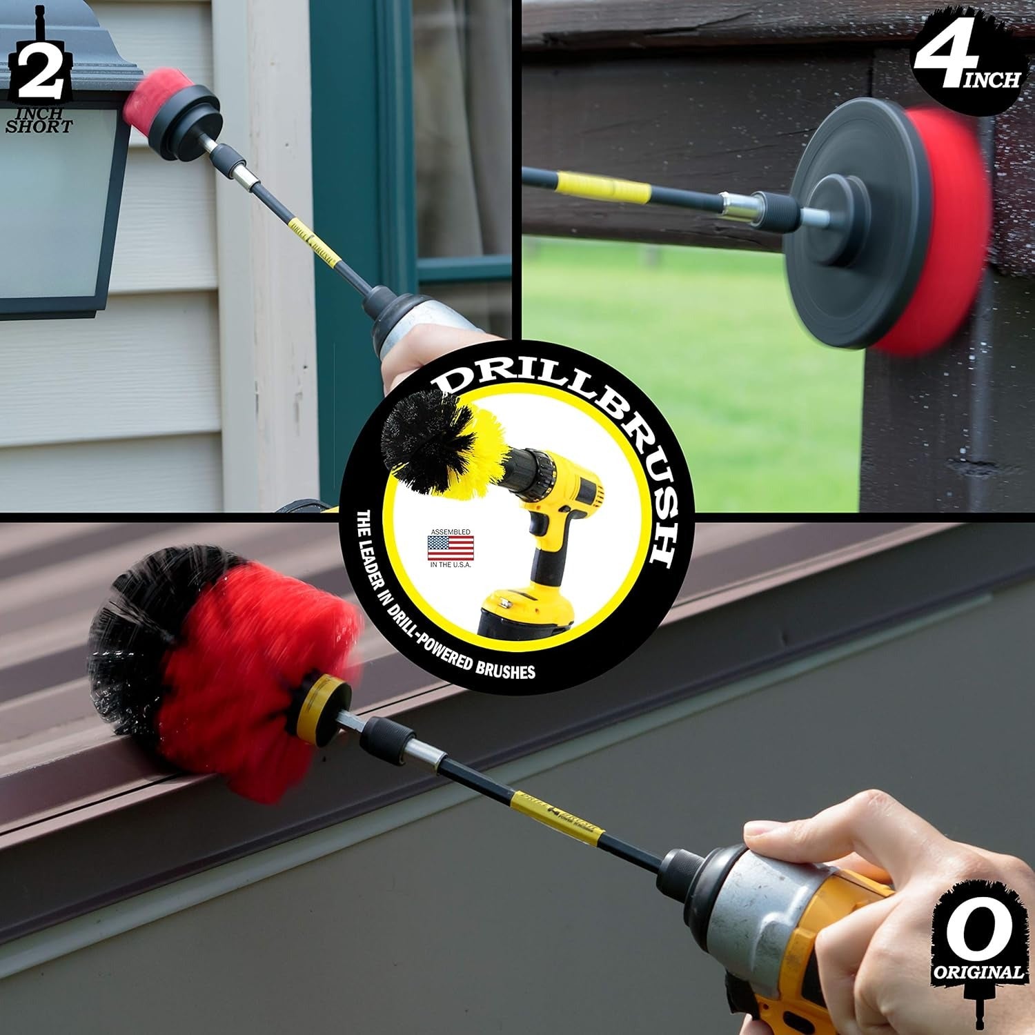 Outdoor - Cleaning Supplies - Drill Brush - Stiff Bristle Power Scrubber Kit with Extension for - Garden - Fire Pit - Patio - Deck - Floor Cleaner - Concrete - Stone - Brick - Spin Brush - Bird Bath