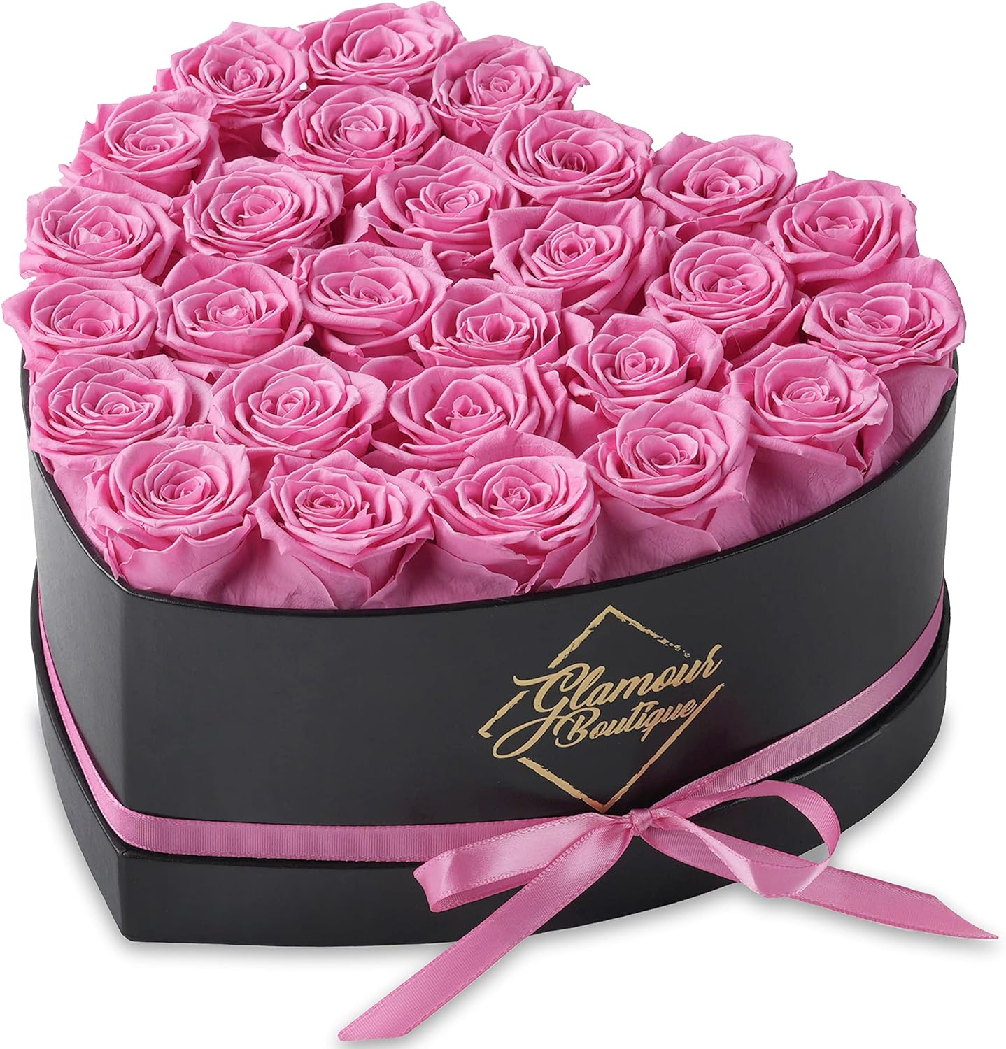 27-Piece Forever Flowers Heart Shape Box - Preserved Roses, Immortal Roses That Last a Year - Eternal Rose Preserved Flowers for Delivery Prime Mothers Day & Valentines Day - Pink