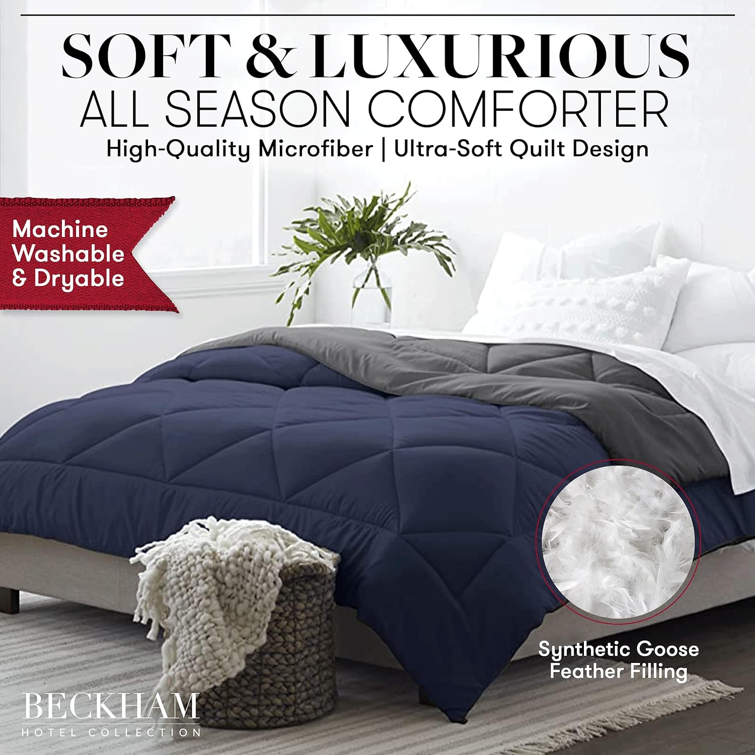 Beckham Hotel Collection Goose down Alternative Reversible Comforter - All Season - Premium Quality Luxury Comforter - Full/Queen - Aqua/Ivory