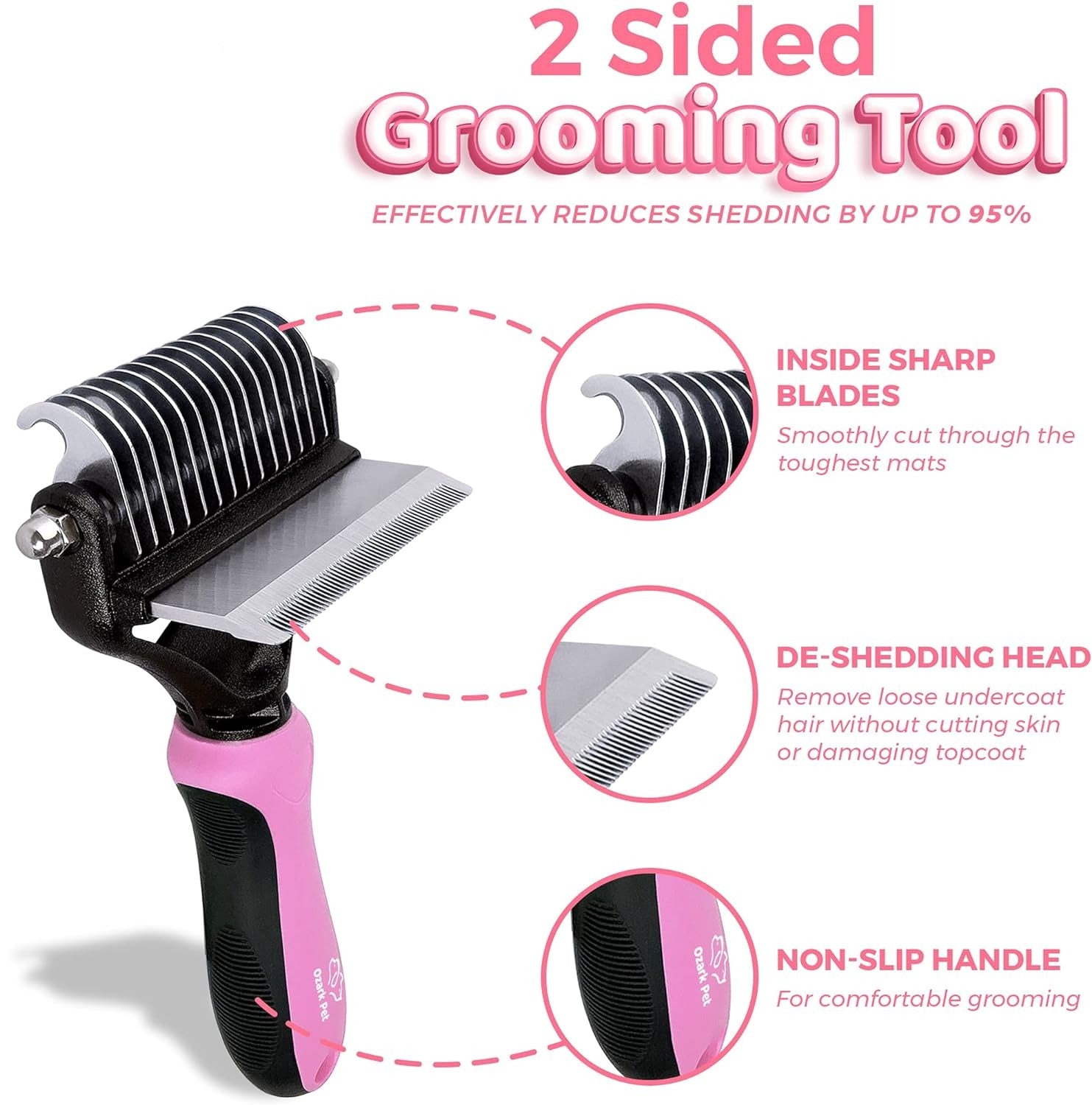 Dog Brush and Cat Brush-With Deshedding Brush, Dog Dematting Tools and 2 Side Shedding Brush Glove, Reduce Shedding up to 95%, for Short to Long Hair, Small to Medium Breeds by  (Pink Small)