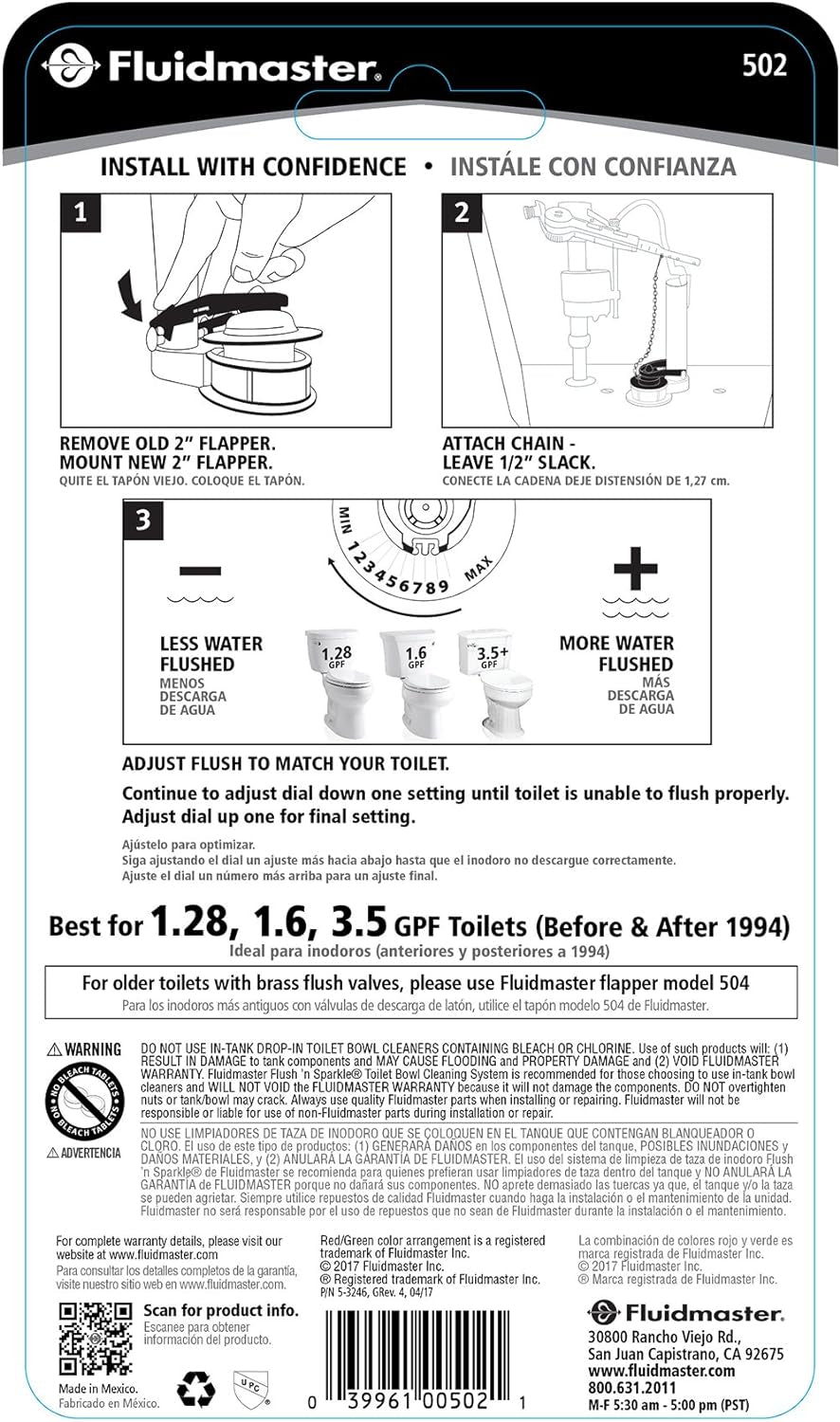 502P21 Performax Universal Water-Saving Long Life Toilet Flapper for 2-Inch Flush Valves, Adjustable Solid Frame Design, Easy Install, Red, 1 Pack