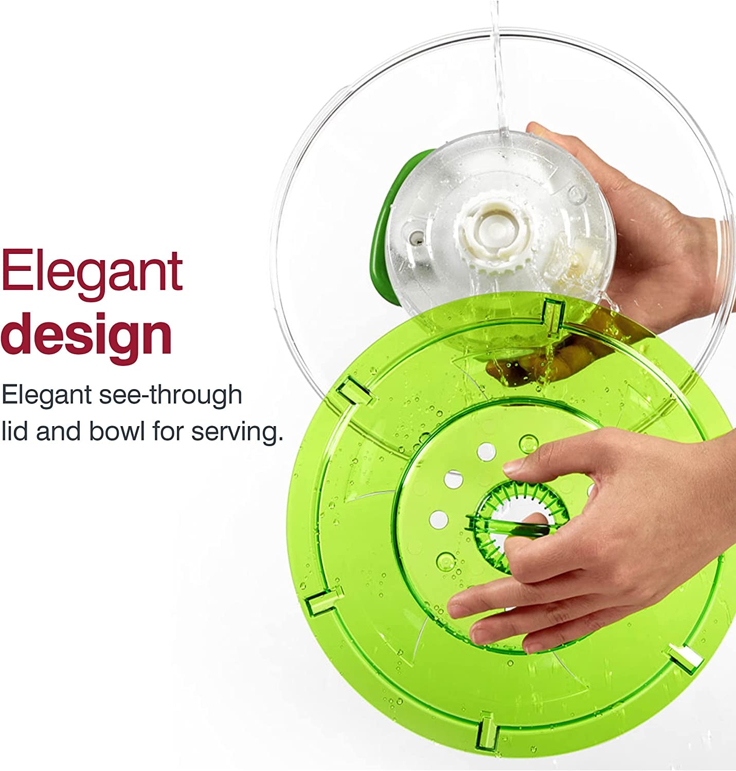 Easy Spin 2 Aquavent Salad Spinner - BPA Free Lettuce & Vegetable Spinner - Easy Spin Lettuce Dryer - Salad Spinner with Aquavent Drying System - 4-6 Serving Salad Dryer - Green, Large