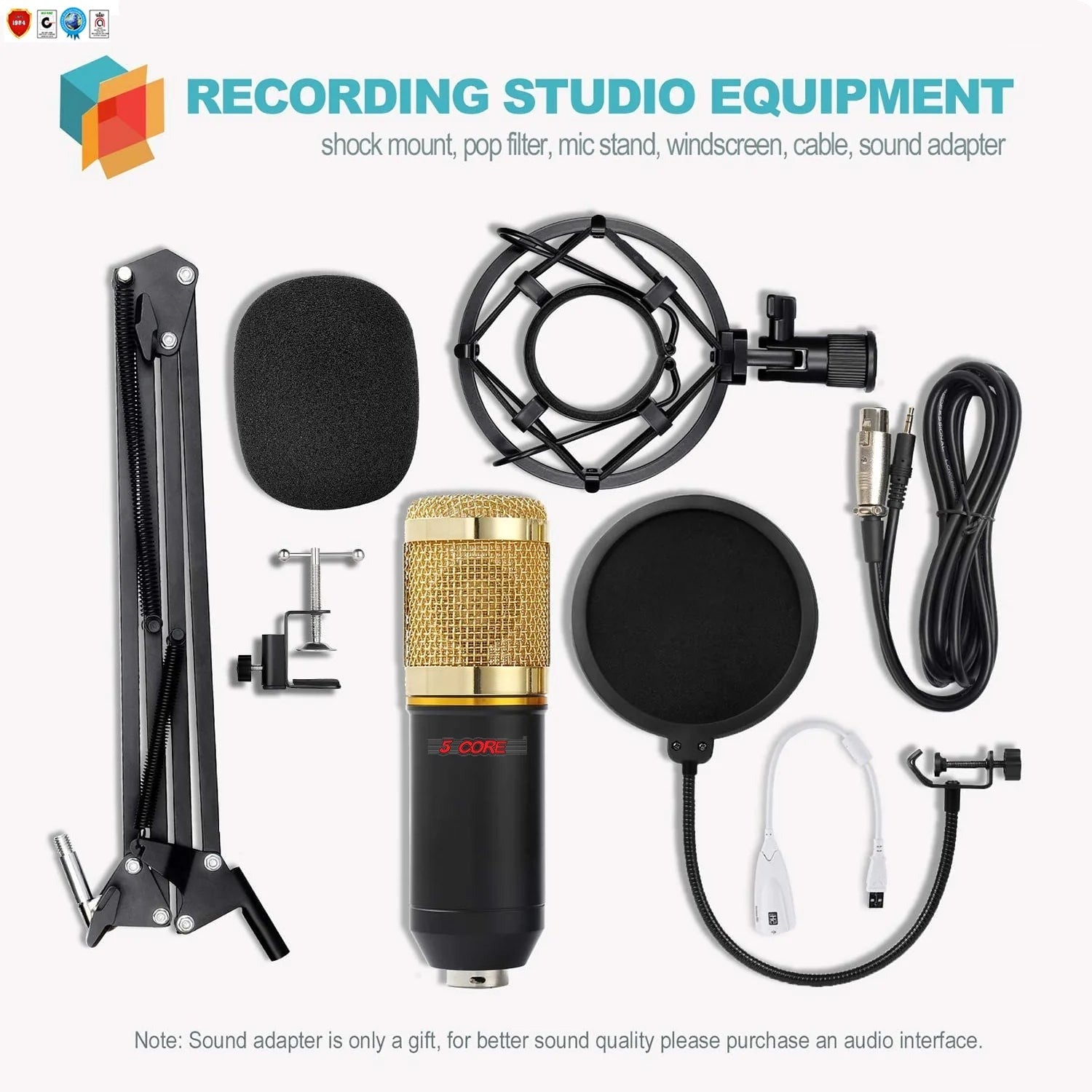 5 Core Podcast Equipment Bundle All in One Podcast Kit W Condenser Microphone Perfect for Recording Broadcasting Live Streaming - REC SET