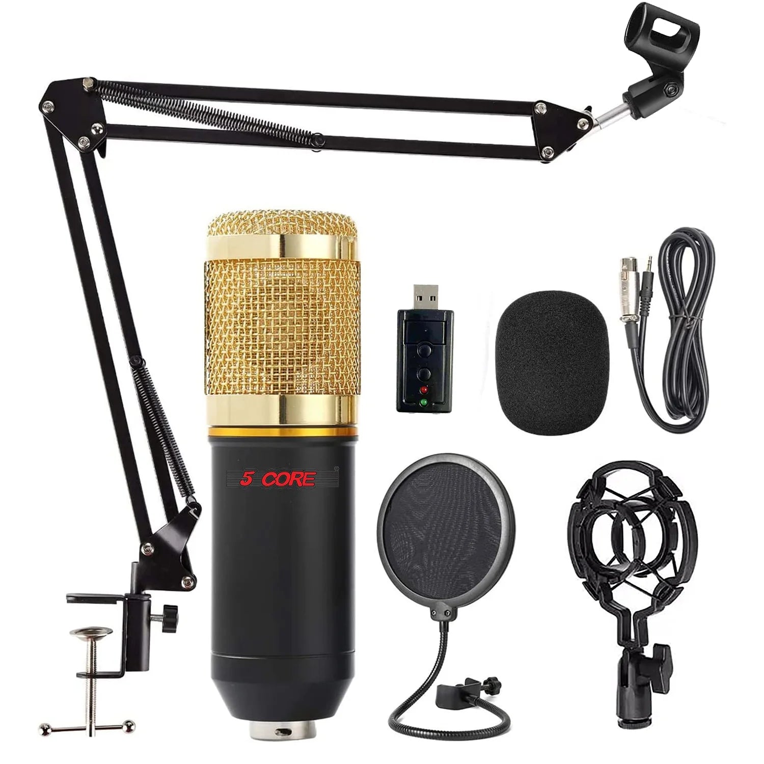 5 Core Podcast Equipment Bundle All in One Podcast Kit W Condenser Microphone Perfect for Recording Broadcasting Live Streaming - REC SET