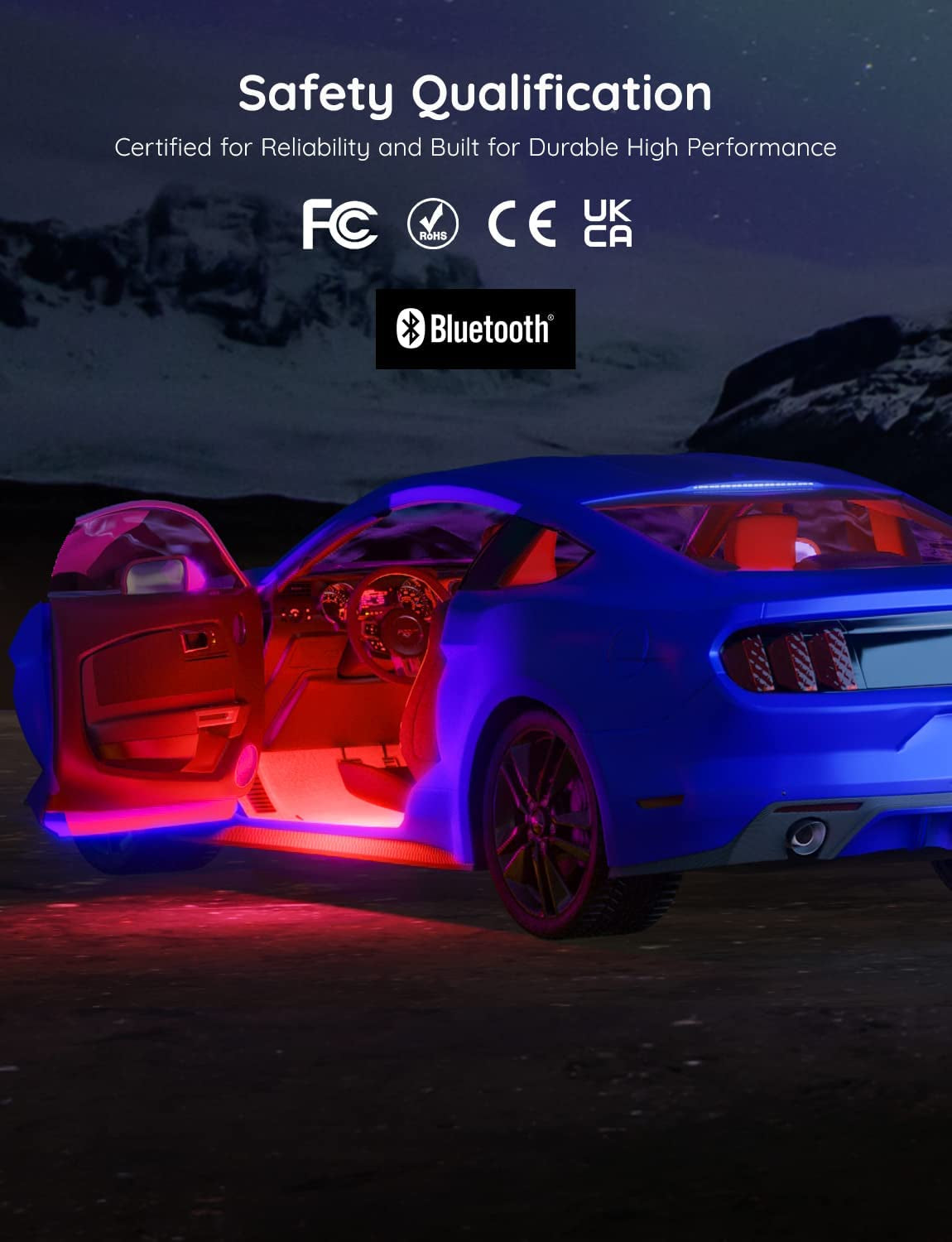 Car LED Lights, Smart Interior Lights with App Control, RGB inside Car Lights with DIY Mode and Music Mode, 2 Lines Design for Cars with Car Charger, DC 12V