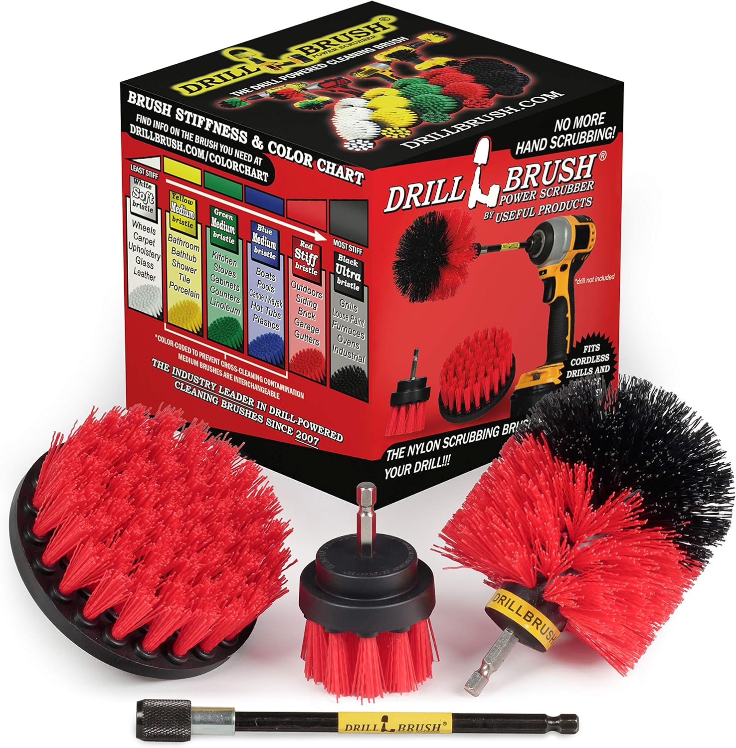 Outdoor - Cleaning Supplies - Drill Brush - Stiff Bristle Power Scrubber Kit with Extension for - Garden - Fire Pit - Patio - Deck - Floor Cleaner - Concrete - Stone - Brick - Spin Brush - Bird Bath