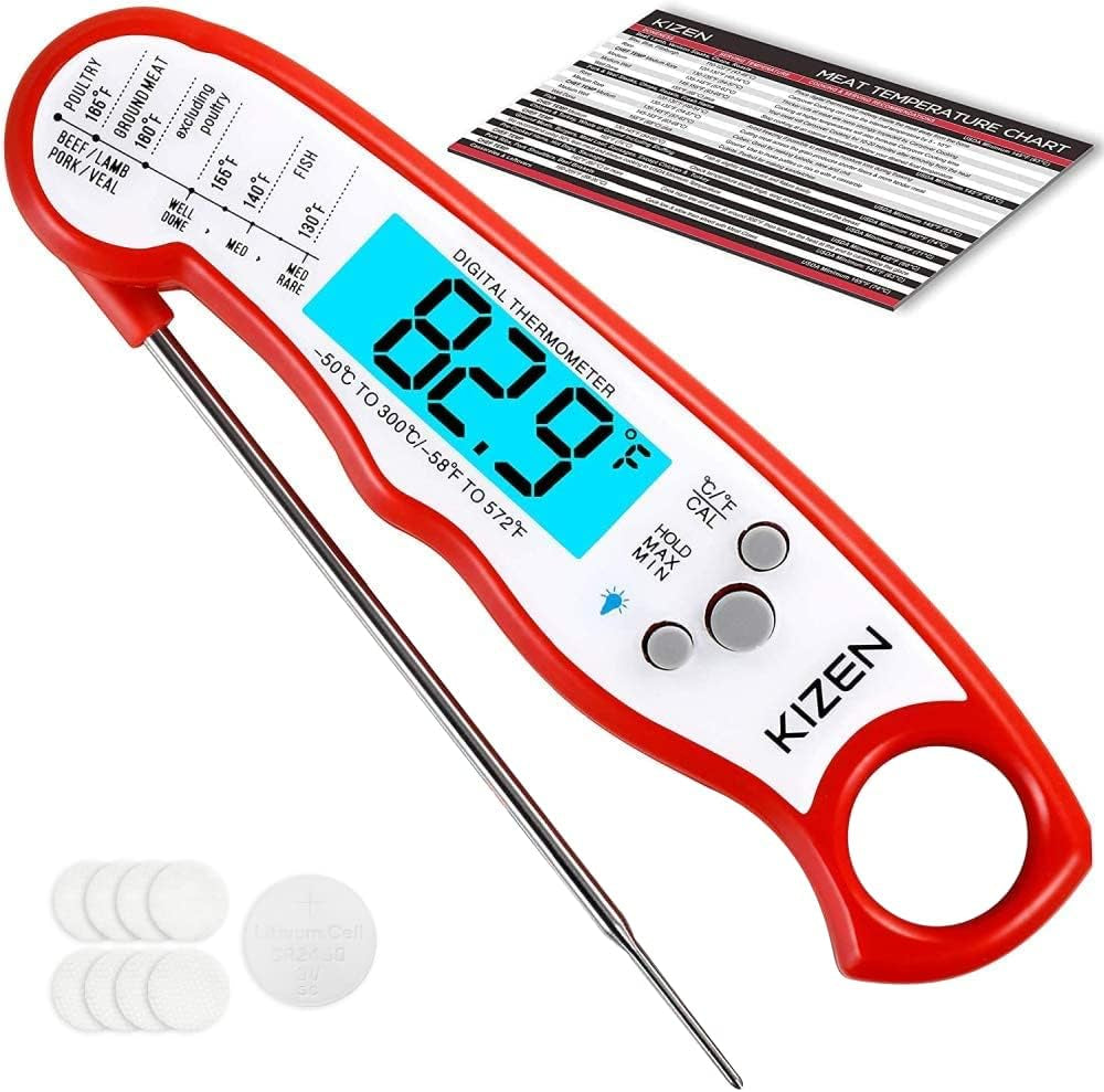 Digital Meat Thermometer with Probe - Instant Read Food Thermometer for Cooking, Grilling, BBQ, Baking, Liquids, Candy, Deep Frying, and More - Black/White