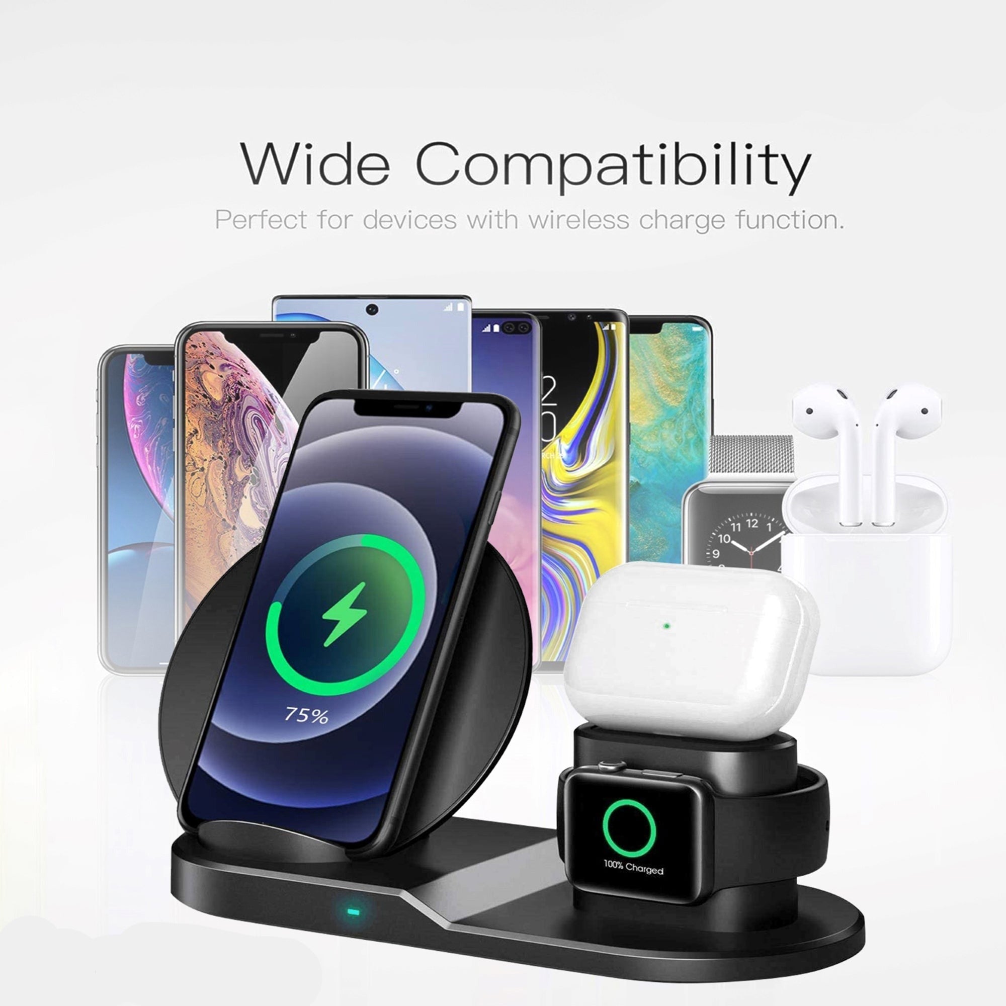 5 Core Wireless Charging Station 3 in 1 Wireless Charger Stand QI Fast Wireless Charging W Dual Coil for Samsung Iphone for Apple Watch Airpod -WCR 3