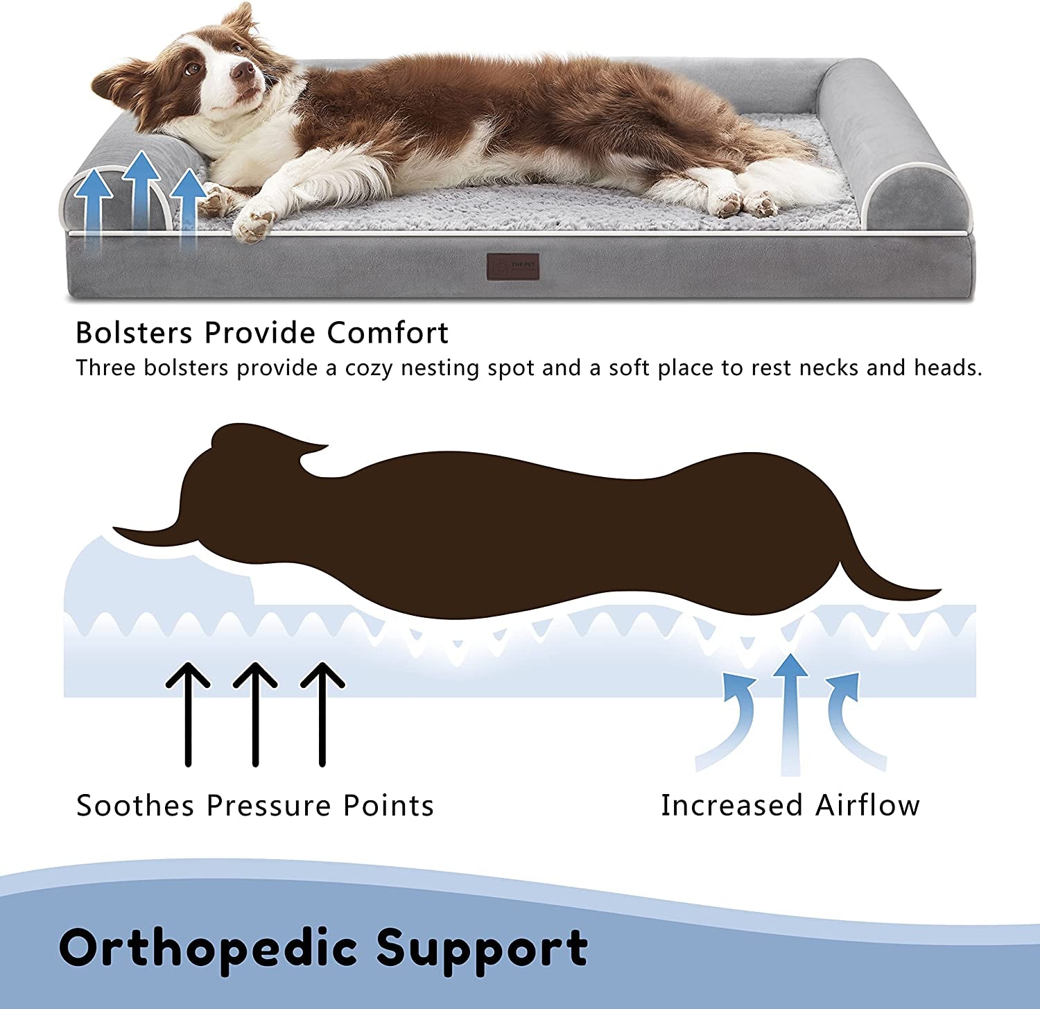 Orthopedic Dog Beds for Large Dogs, Foam Pet Sofa with Waterproof Lining, Removable Washable Cover and Nonskid Bottom, Dog Couch Bed for Comfortable Sleep