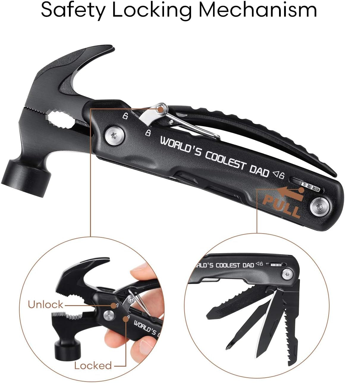 Gifts for Dad from Daughter Son Kids Wife Fathers Day,Birthday Gift Ideas for Men Him,Unique Personalized Dad Gifts,Hammer Multitool(World'S COOLEST DAD)