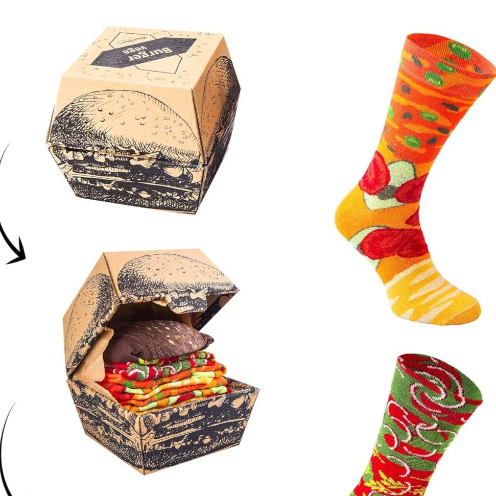 - Men Women Funny Vegan Burger Socks Box - 2 Pairs