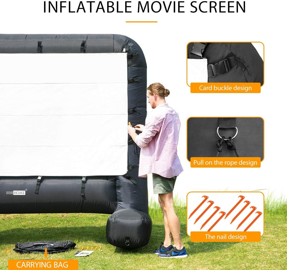 24 Feet Indoor and Outdoor Inflatable Blow up Mega Movie Projector Screen with Carry Bag for Front and Rear Projection