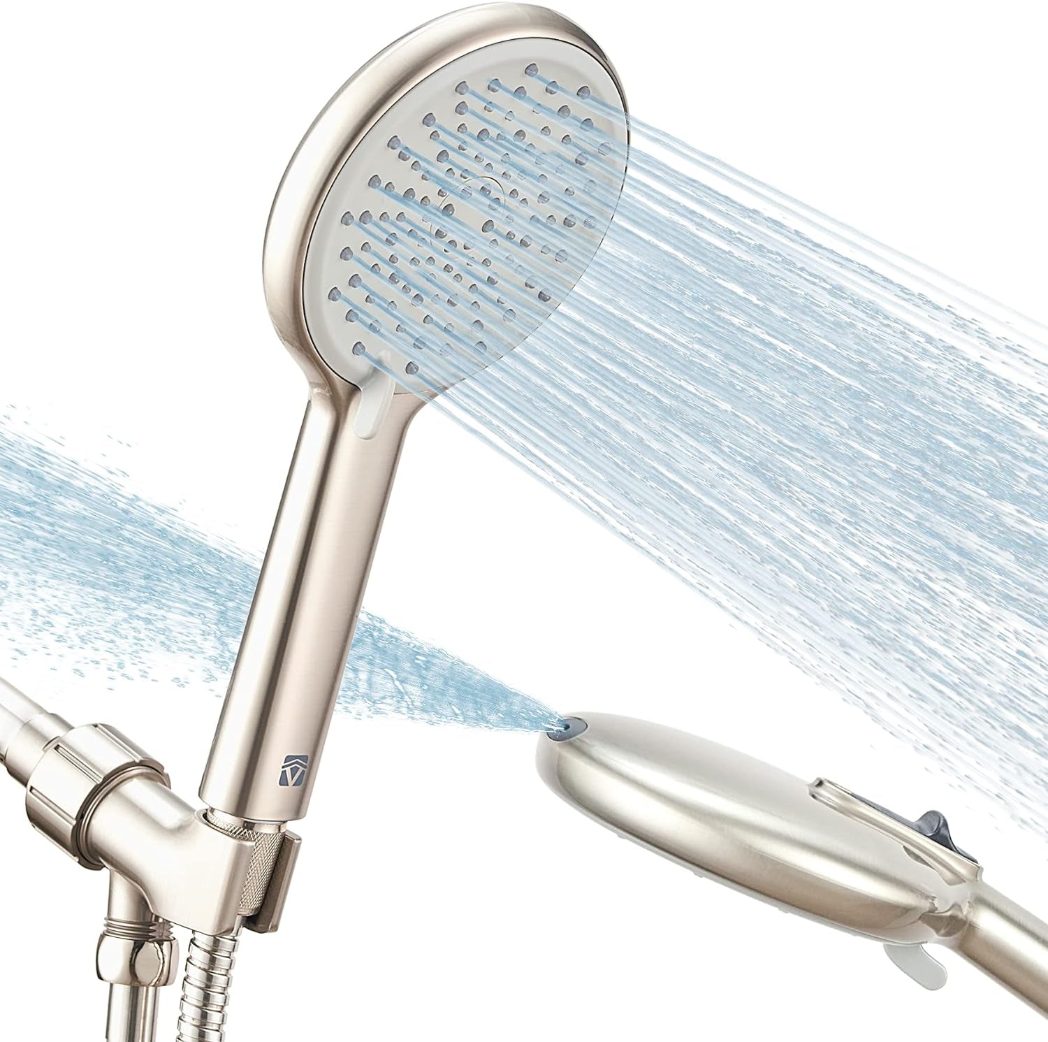 High Pressure Handheld Shower Head  4-Setting Shower Head Kit - Jet Water Mode - with 59" Stainless Hose and Adjustable Mount Excellent Replacement for Bath Showerhead (HM-001 Brushed Nickel)