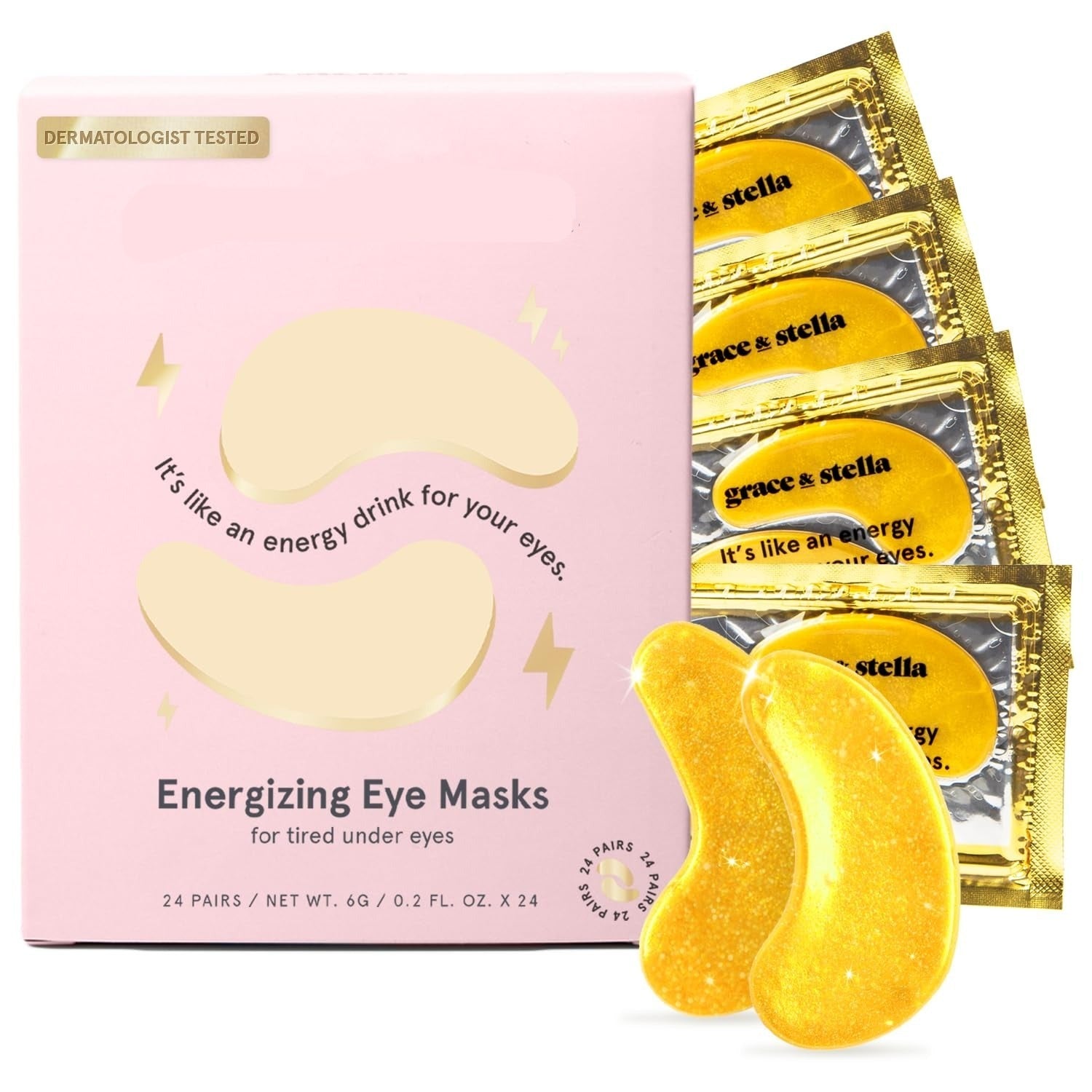 Under Eye Mask (Gold, 24 Pairs) Reduce Dark Circles, Puffy Eyes, Undereye Bags, Wrinkles - Gel under Eye Patches, Vegan Cruelty-Free Self Care by Grace and Stella