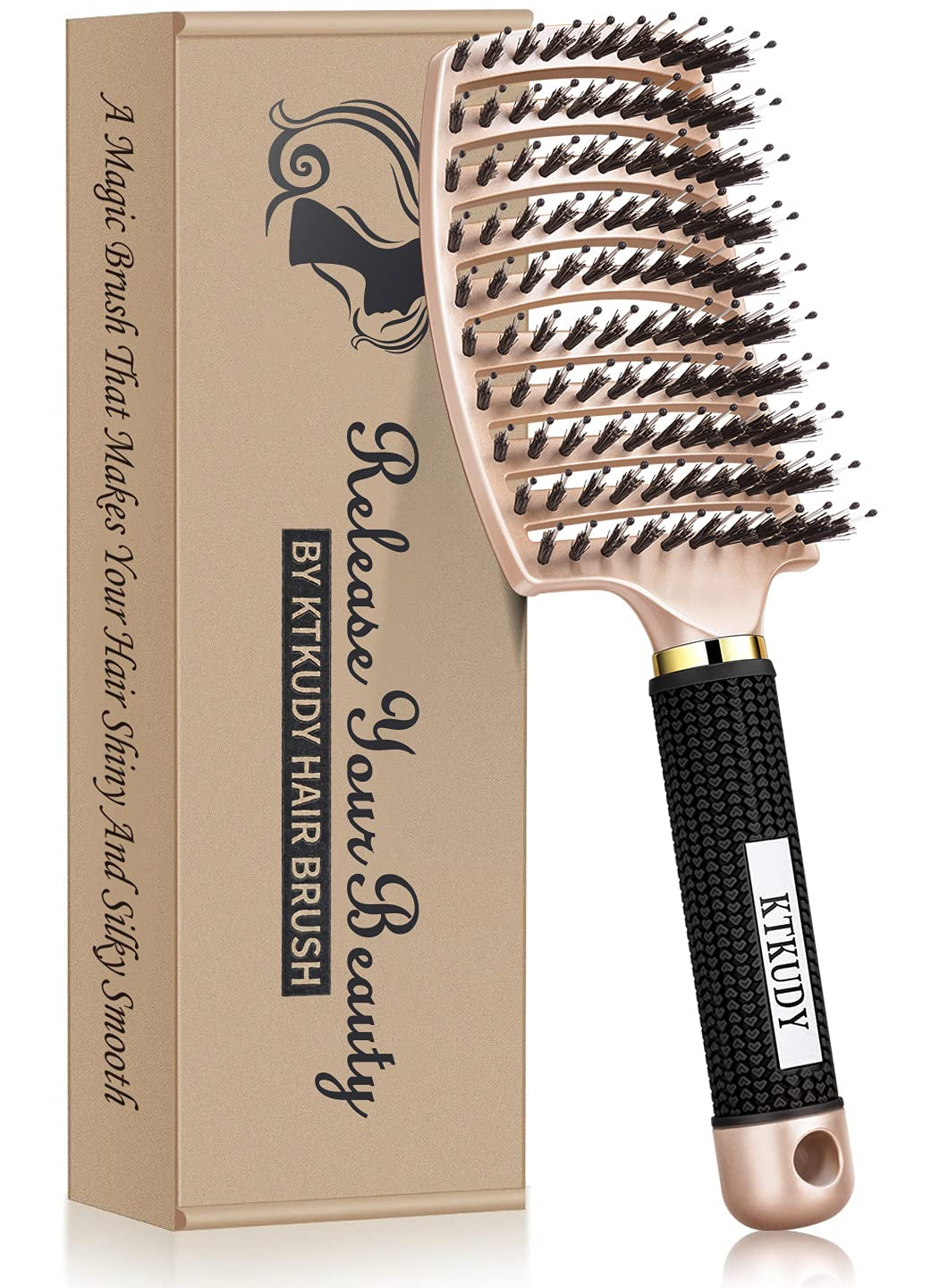 Detangling Brush Boar Bristles Hair Make Shiny & Healthier Curved and Vented Detangler for Women Men Kids Wet Dry (Light Green)