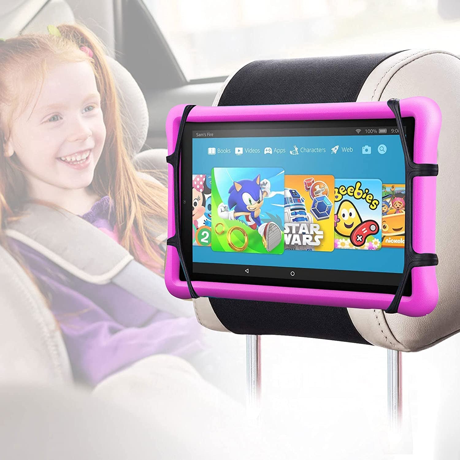 Car Headrest Mount Silicon Holder - 2 Pack Universal Tablet Holder for Car Kids Tablets Car Mount Angle-Adjustable Car Headrest Holder Fits All 7-11 Inch Tablets and Switch Game Machine