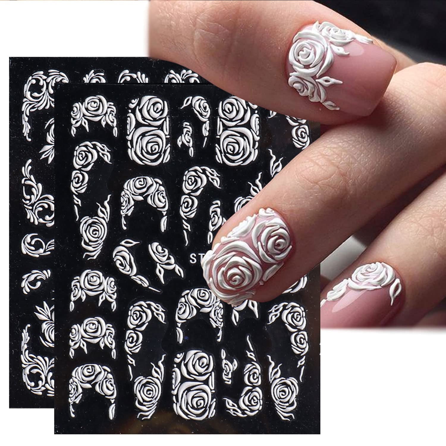 3Pcs Valentine'S Day Nail Art Stickers Decals 5D Engraved Flower Rose Ribbon Sliders for Nail Art Decoration Valentines Day Wedding Embossed Design Accessory (Valentine'S Day)