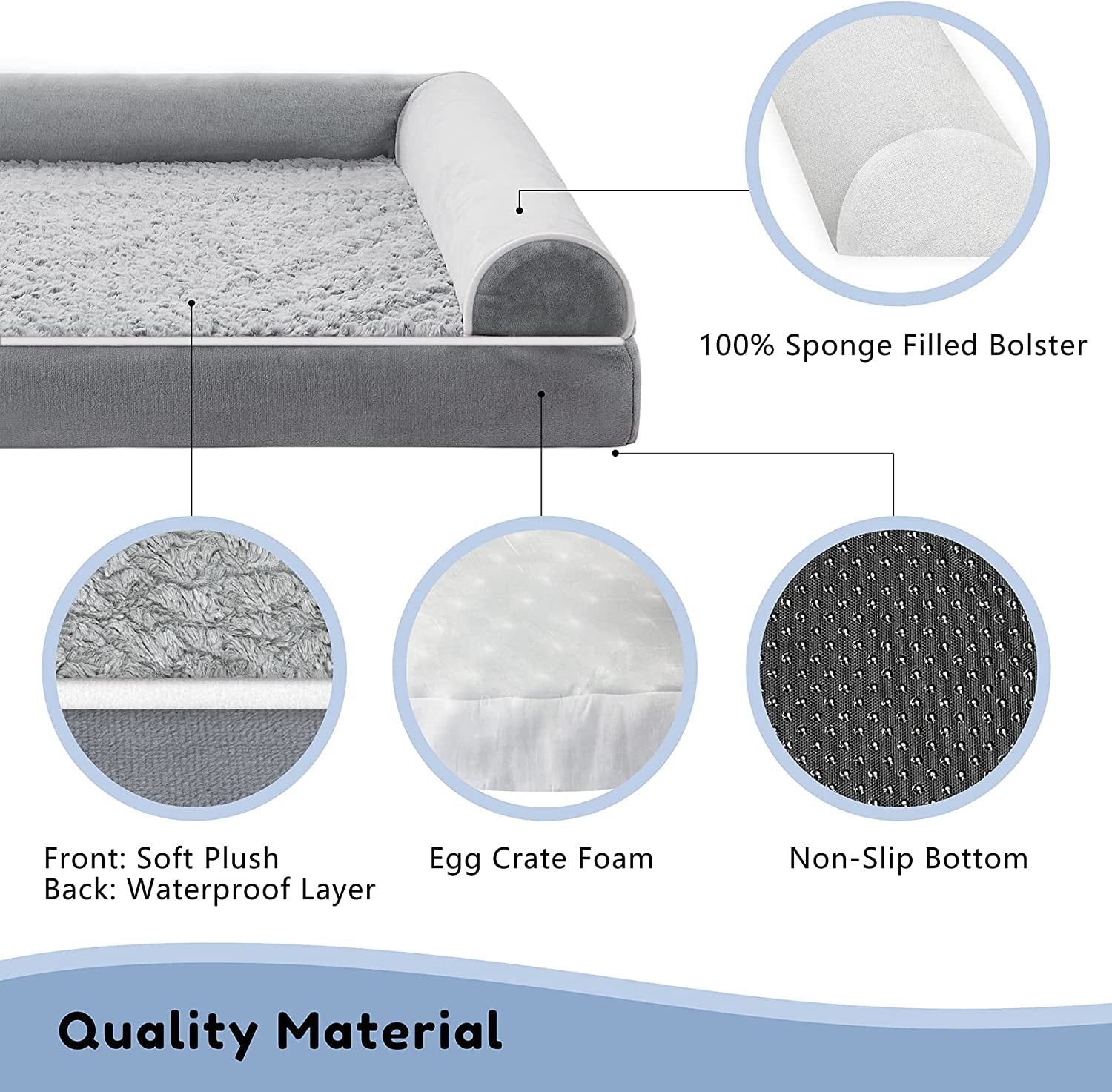 Orthopedic Dog Beds for Large Dogs, Foam Pet Sofa with Waterproof Lining, Removable Washable Cover and Nonskid Bottom, Dog Couch Bed for Comfortable Sleep