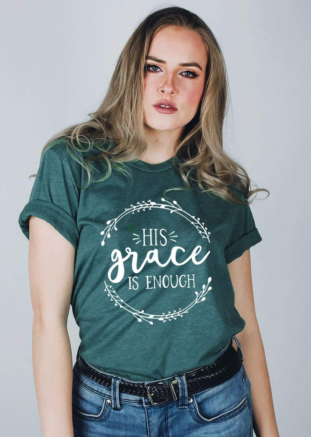 Christian Shirts for Women His Grace Is Enough T Shirt Easter Jesus Short Sleeve Casual Tee Tops