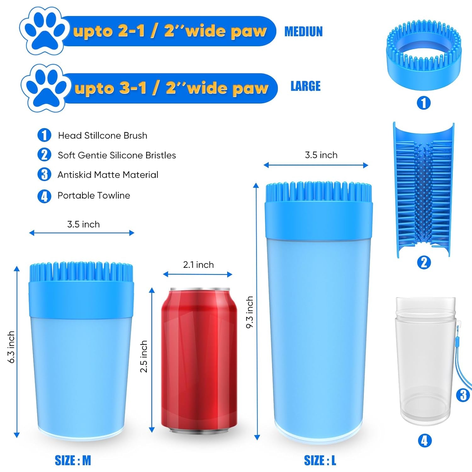 Dog Paw Cleaner,Upgrade 2 in 1 Portable Dog Paw Washer,Buddy Muddy Pet Foot Cleaner for Medium Large Breed Dogs Cats (With Absorbent Towel)