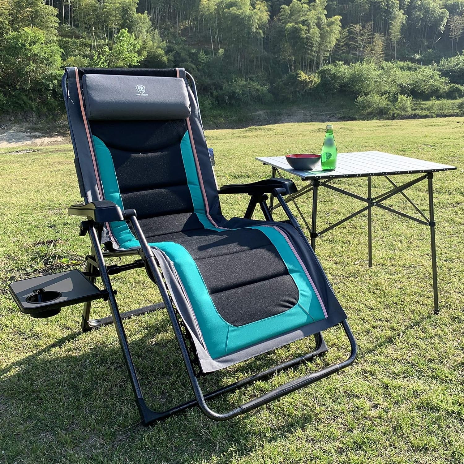 Oversize XL Zero Gravity Recliner Padded Patio Lounger Chair with Adjustable Headrest Support 350Lbs (Green)