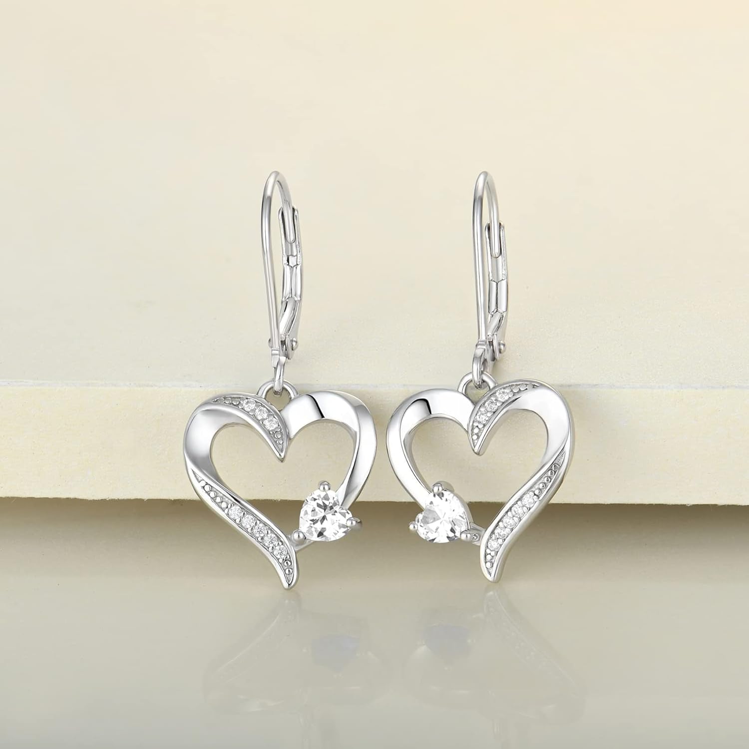 Heart Earrings Sterling Silver Love Heart Dangle Drop Earrings Birthstone Leverback Jewelry for Women