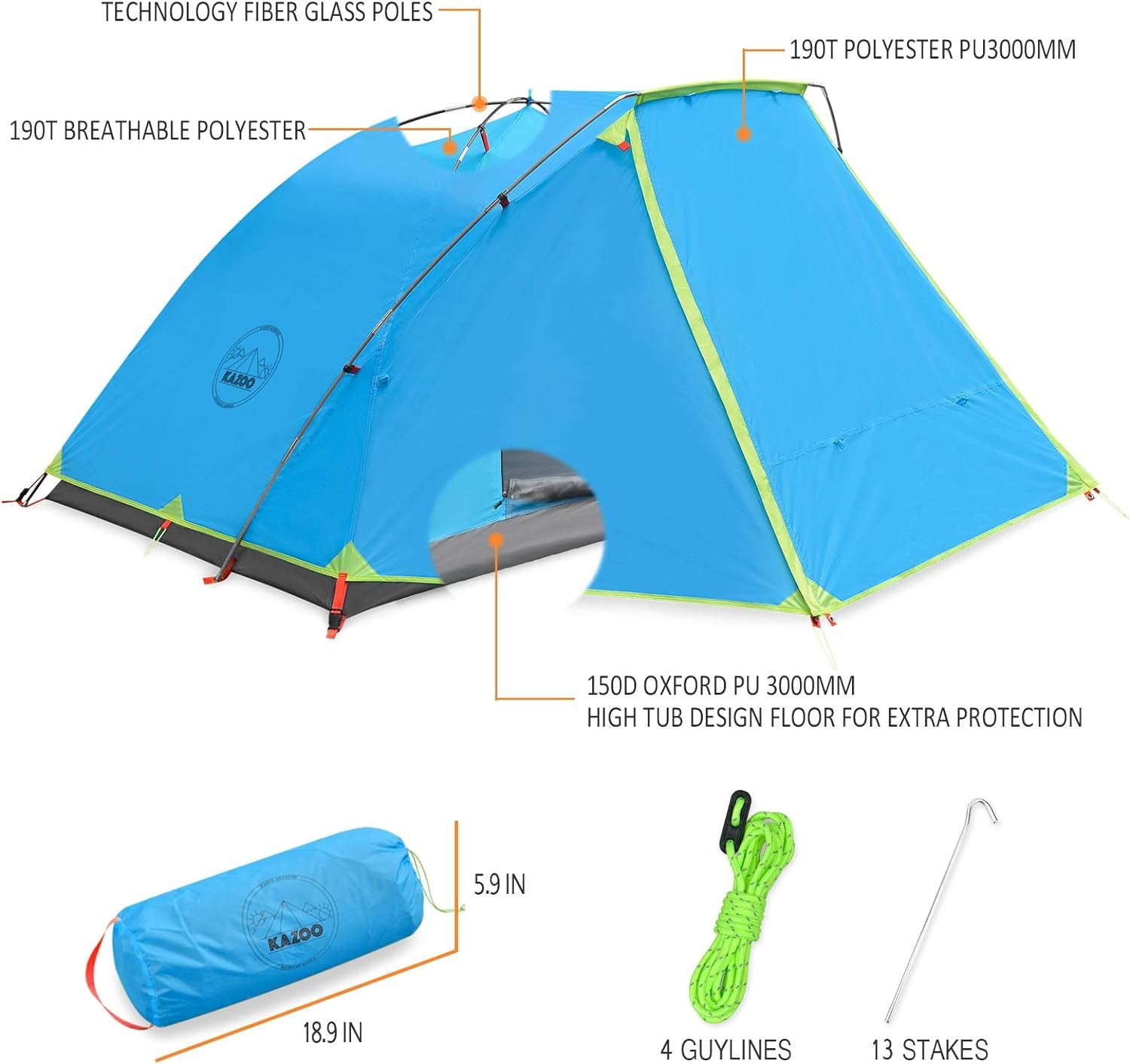 2／4 Person Camping Tent Outdoor Waterproof Family Large Tents 2/4 People Easy Setup Tent with Porch Double Layer