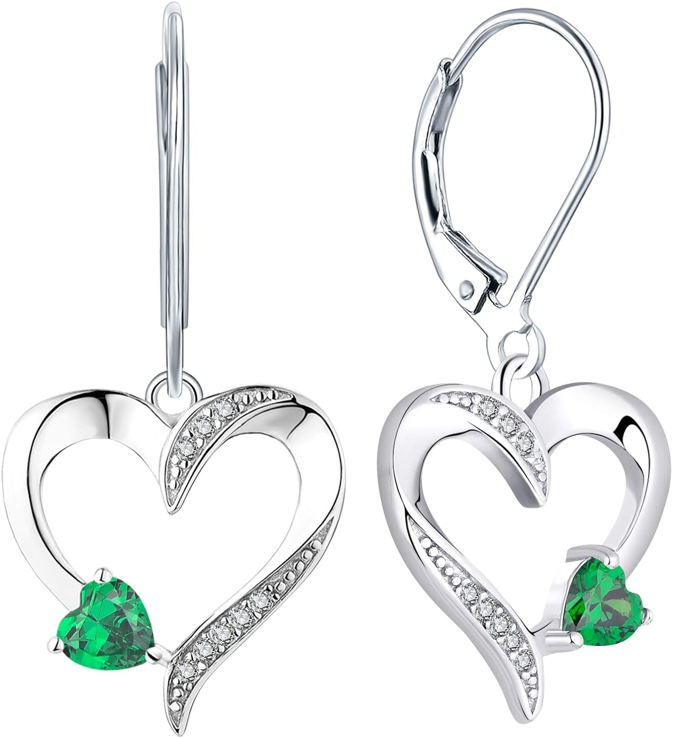 Heart Earrings Sterling Silver Love Heart Dangle Drop Earrings Birthstone Leverback Jewelry for Women