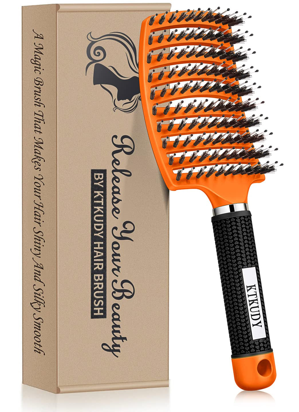 Detangling Brush Boar Bristles Hair Make Shiny & Healthier Curved and Vented Detangler for Women Men Kids Wet Dry (Light Green)