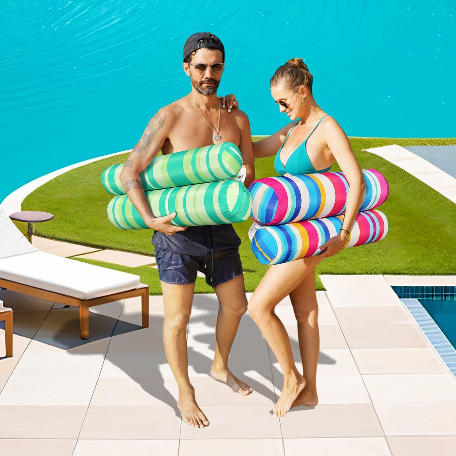 2 Pack Fabric Water Swimming Pool Floats Hammock, XL, Inflatable Multi-Purpose Water Hammocks Floaties (Saddle, Lounge Chair, Hammock, Drifter), Pool Float Lounger for Adults Vacation