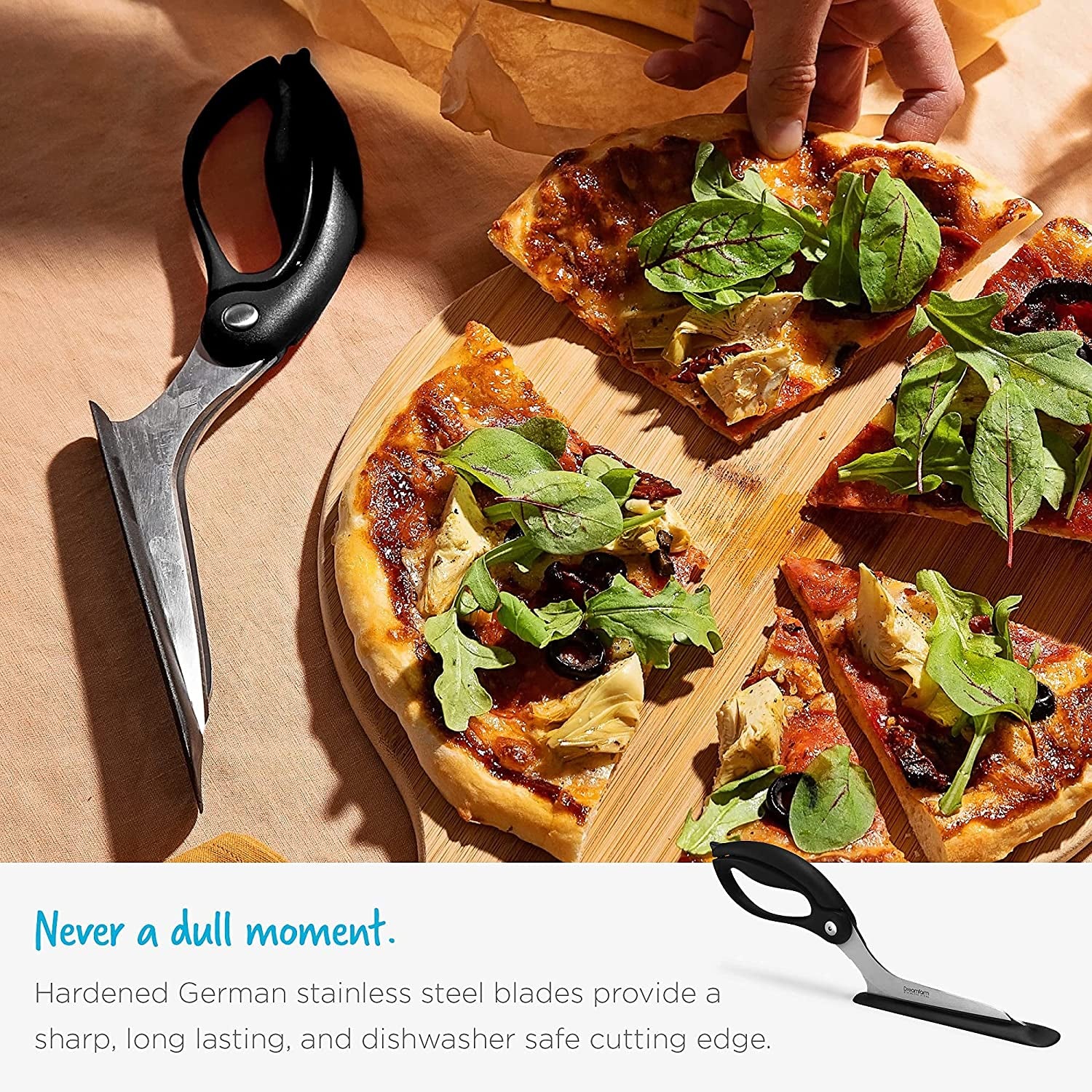 Scizza | Non-Stick Pizza Scissors with Protective Server | Stainless Steel All-In-One Pizza Slicer & Pizza Server | Easy-To-Use & Clean Pizza Cutters | Black