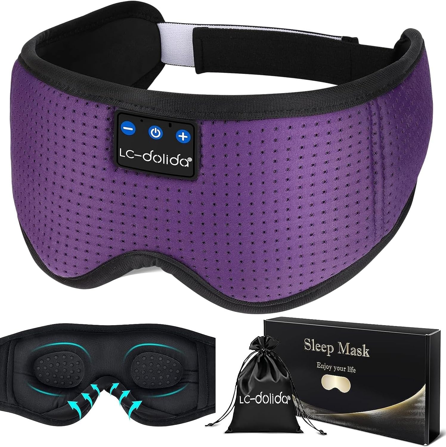 Sleep Mask with Bluetooth Headphones, Sleep Headphones Bluetooth Sleep Mask 3D Sleeping Headphones for Side Sleepers Best Gift and Travel Essential (Classical Purple)