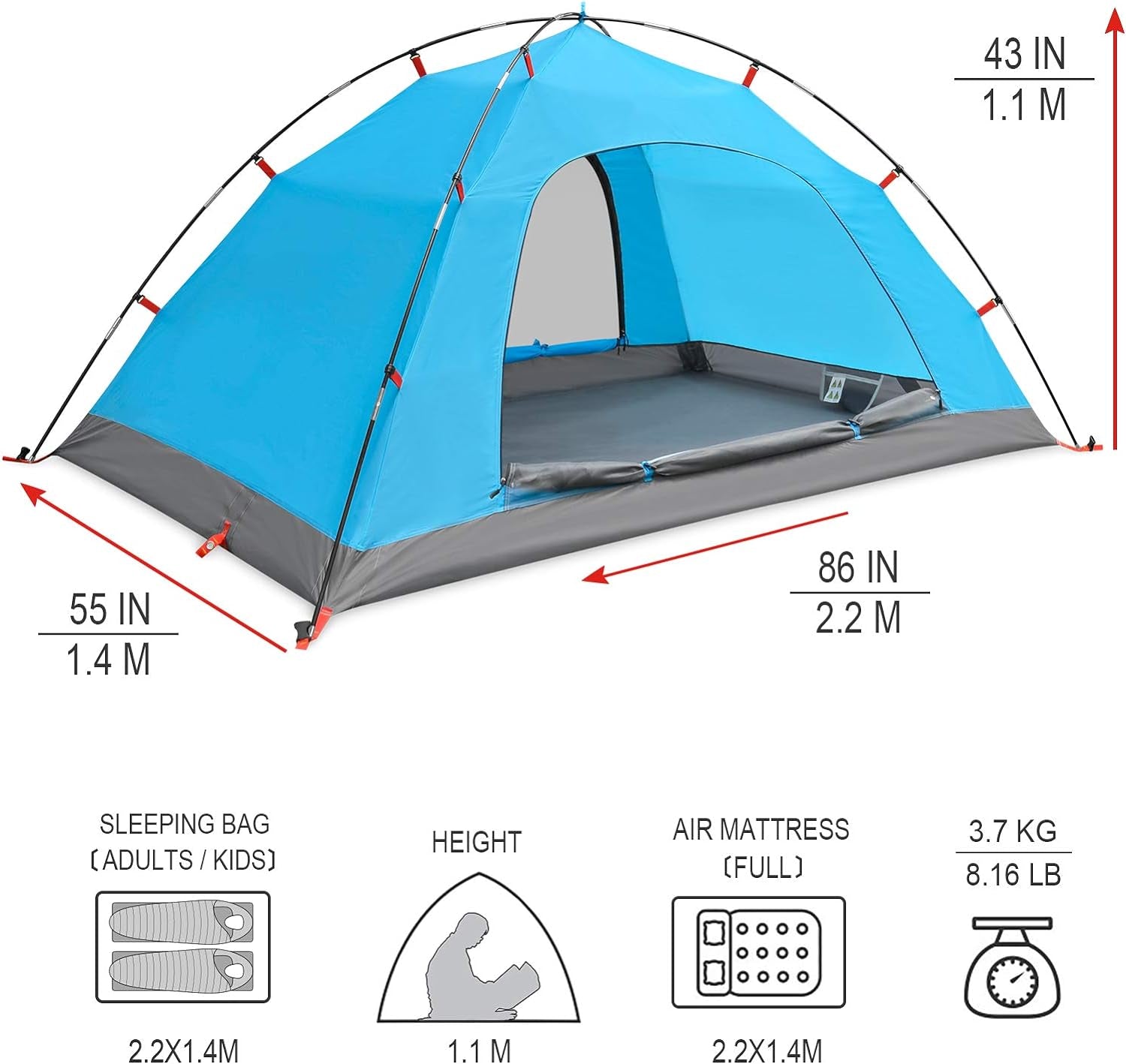 2／4 Person Camping Tent Outdoor Waterproof Family Large Tents 2/4 People Easy Setup Tent with Porch Double Layer