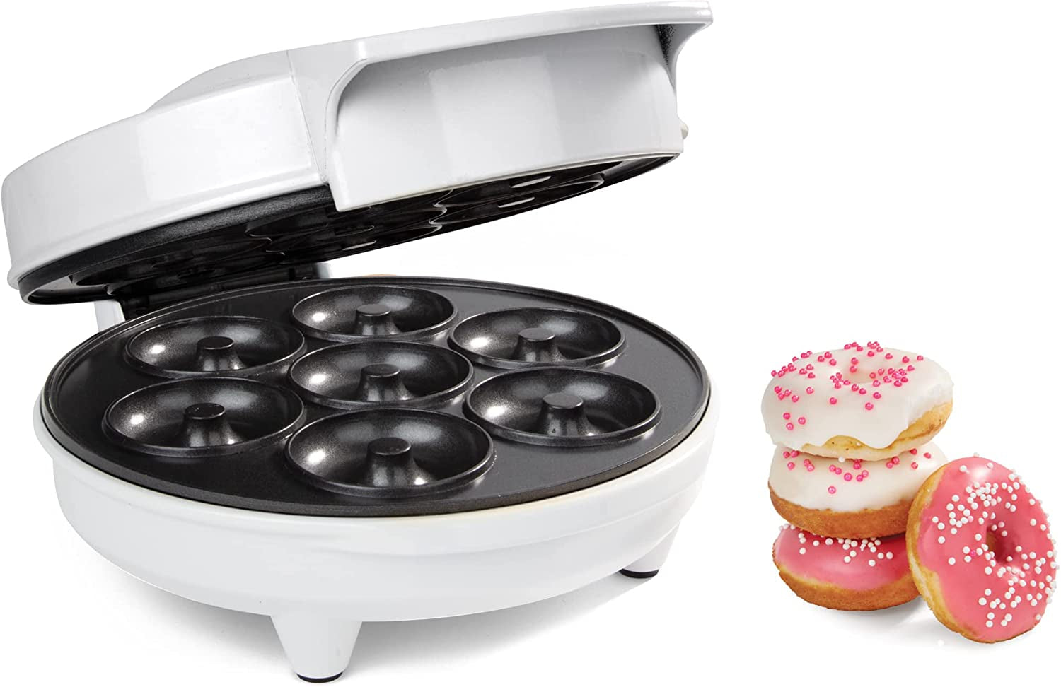 Mini Donut Maker- Electric Non-Stick Surface Makes 7 Small Doughnuts- Decorate, Frost or Ice Your Own for Kid Friendly Treat- Unique Baking Activity for Adults, Easter Brunch or Dessert, Gift for Her