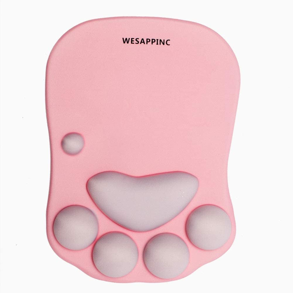 Cat Paw Mouse Pad with Wrist Support Soft Silicone Wrist Rests Non Slip Ergonomic Mousepad for Office Computer Gaming Desk Decor (10.7X7.8X0.9'') (Black)