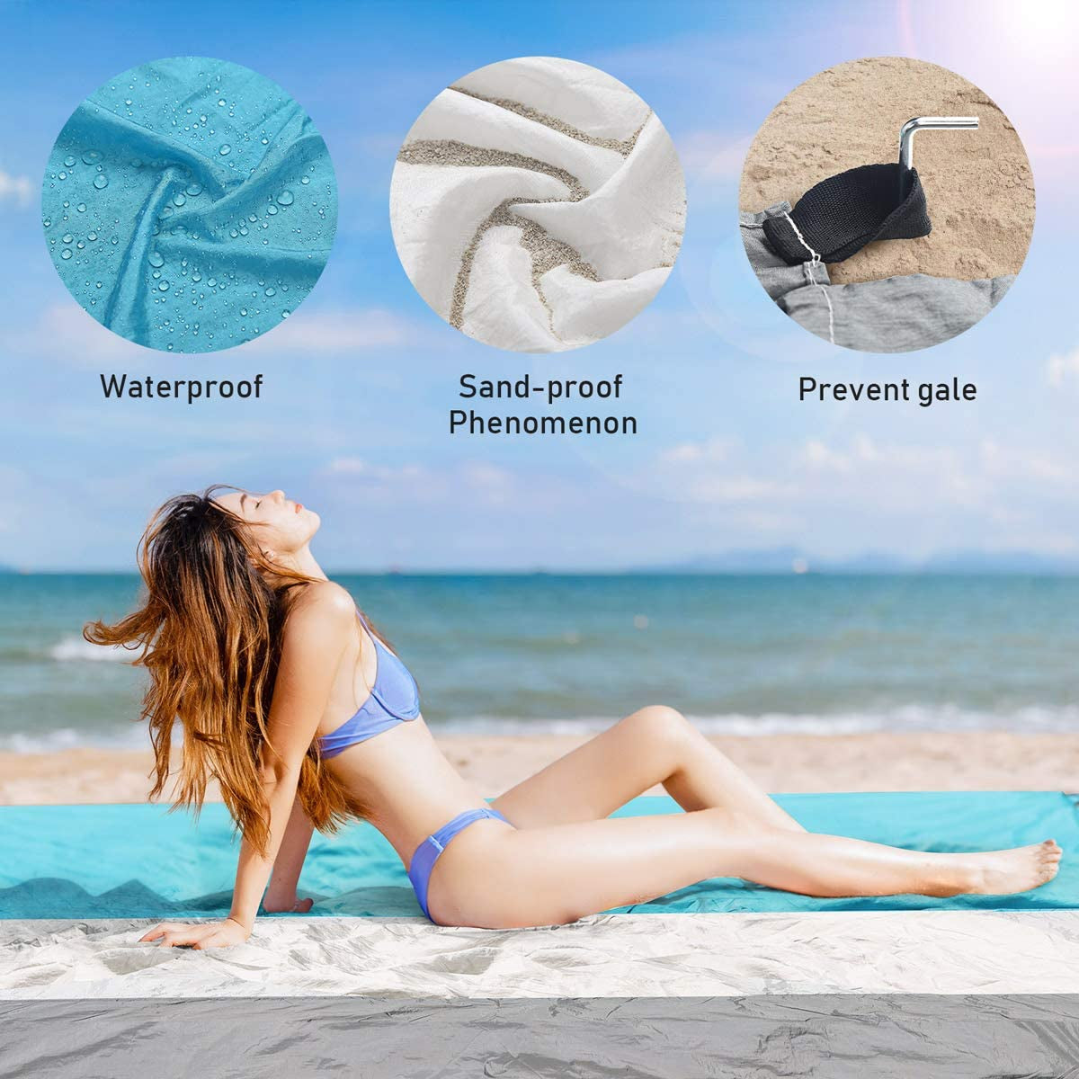 Sand Free Beach Blanket 10' X 9' Large Oversized Waterproof Soft Lightweight Durable Quick Drying Portable Sand Proof Mat for Adults Family Picnic Travel Camping Hiking with 4 Corner Pockets