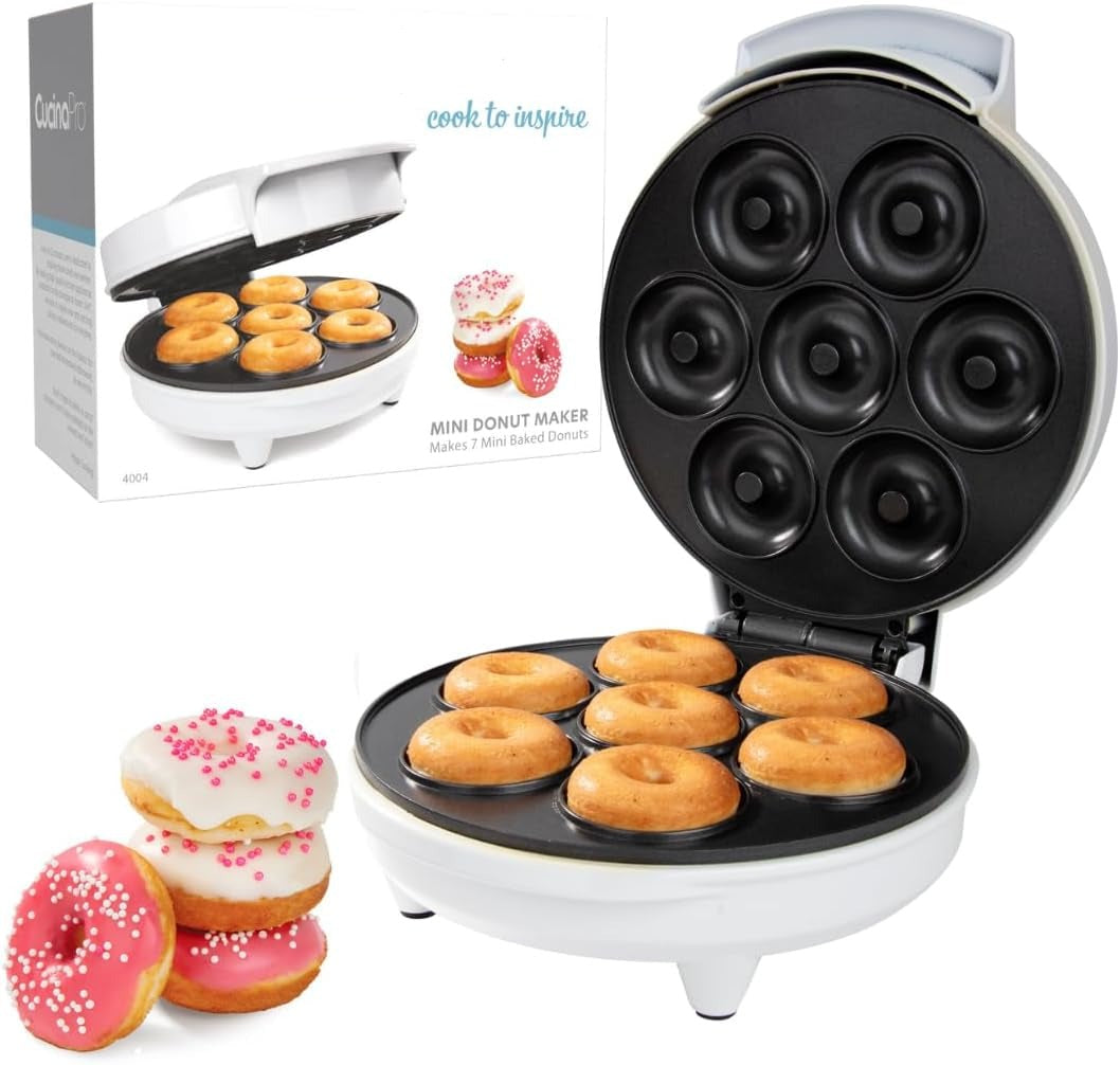 Mini Donut Maker- Electric Non-Stick Surface Makes 7 Small Doughnuts- Decorate, Frost or Ice Your Own for Kid Friendly Treat- Unique Baking Activity for Adults, Easter Brunch or Dessert, Gift for Her