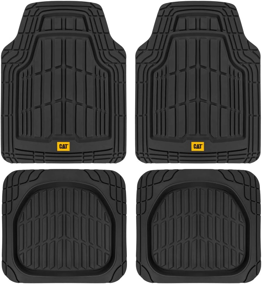 ® Toughride™ Heavy-Duty 4 Piece Rubber All Season Floor Mats for Car Truck Van SUV, Black - Premium Trim to Fit Car Floor Mat, All Weather Deep Dish Automotive Floor Mats, Total Dirt Protection